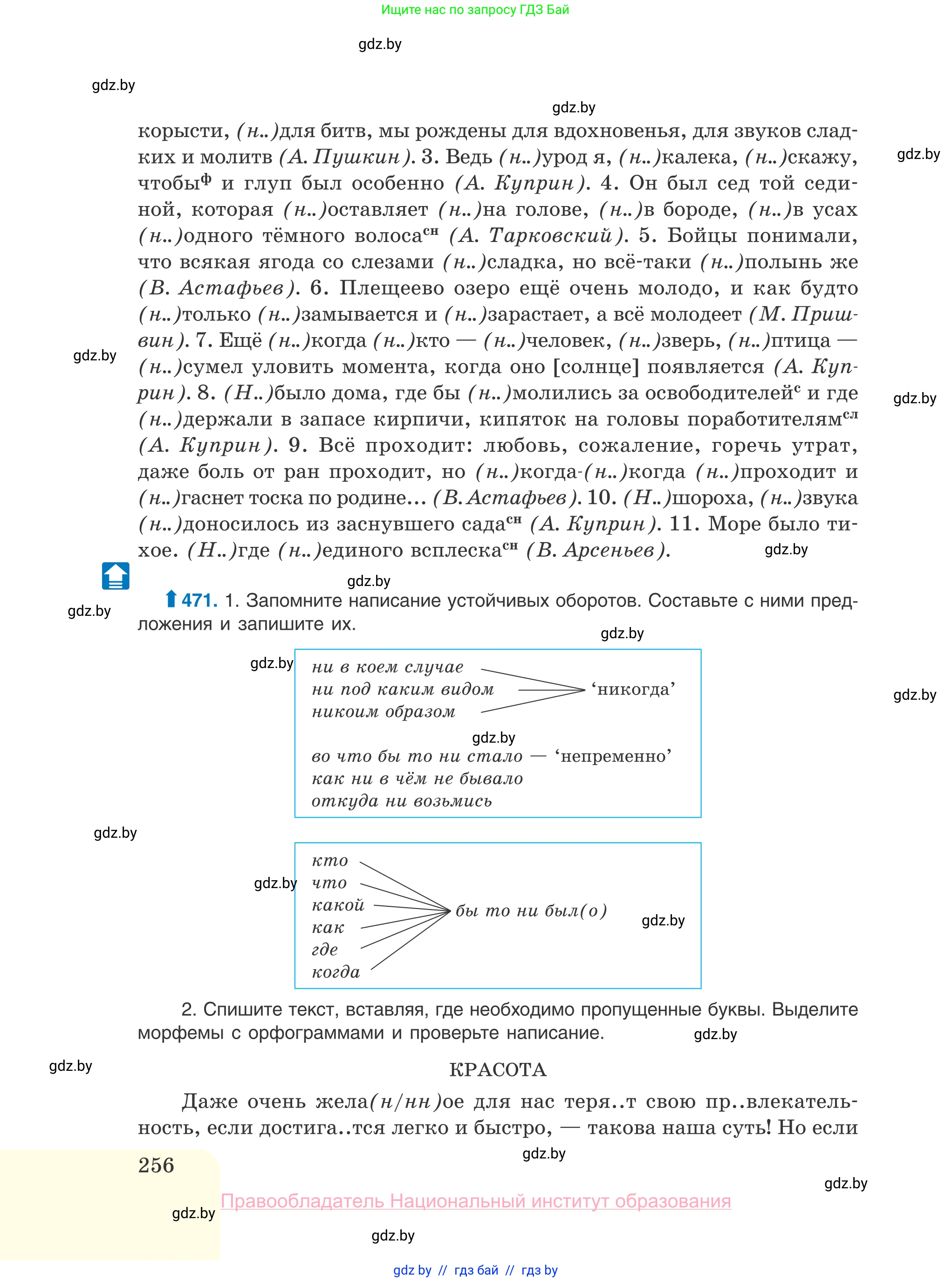 Русский язык, 10 класс Учебник, авторы: Леонович Валентина Леонидовна, Саникович Валентина Александровна, Литвинко Франя Михайловна, Волынец Татьяна Николаевна, Долбик Елена Евгеньевна, Малецкая М И, Мурина Лариса Александровна, Таяновская И В, издательство Национальный институт образования, Минск, 2020, страница 256