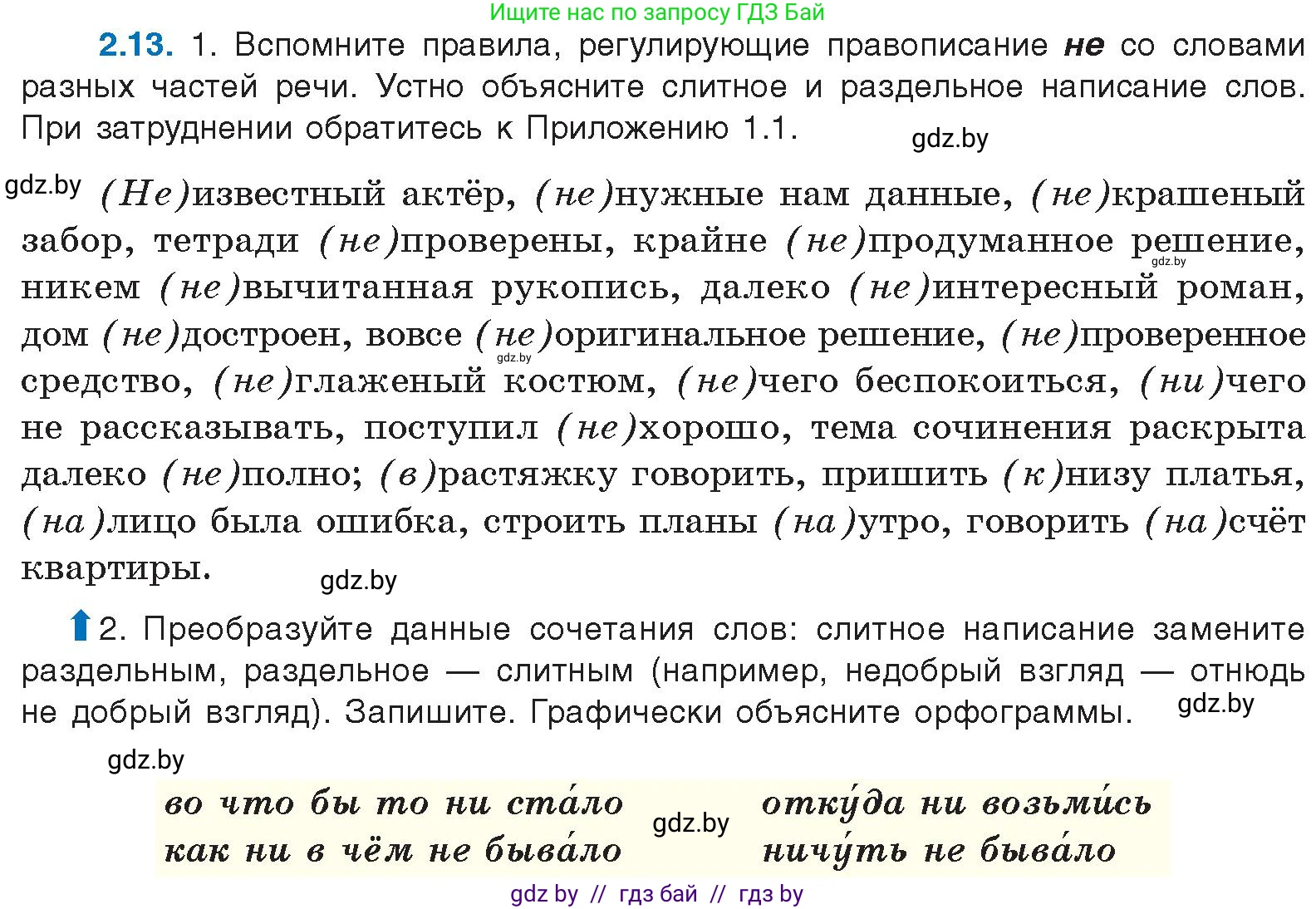Русский язык, 11 класс Учебник, авторы: Долбик Елена Евгеньевна, Литвинко Франя Михайловна, Мурина Лариса Александровна, Шиманович Т В, Таяновская И В, Орловская О Я, издательство Национальный институт образования, Минск, 2021, страница 11, номер 2.13, Условие