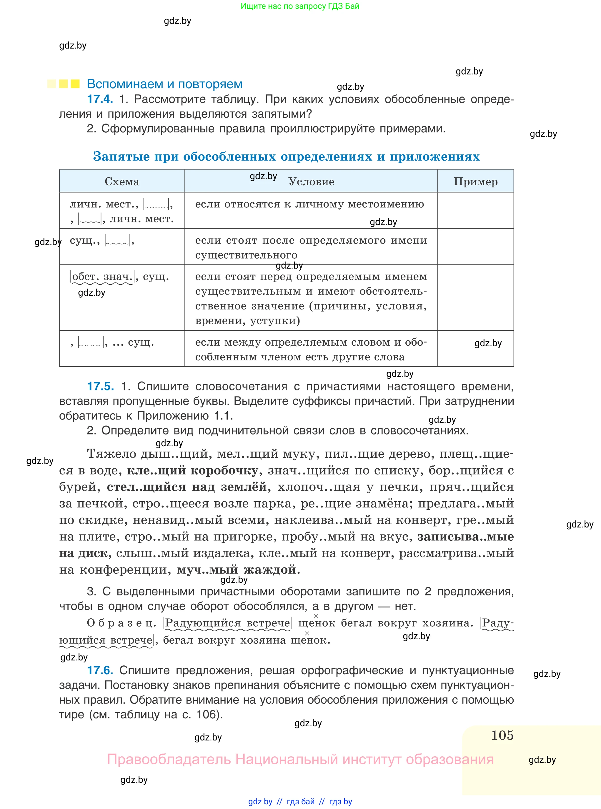 Русский язык, 11 класс Учебник, авторы: Долбик Елена Евгеньевна, Литвинко Франя Михайловна, Мурина Лариса Александровна, Шиманович Т В, Таяновская И В, Орловская О Я, издательство Национальный институт образования, Минск, 2021, страница 105
