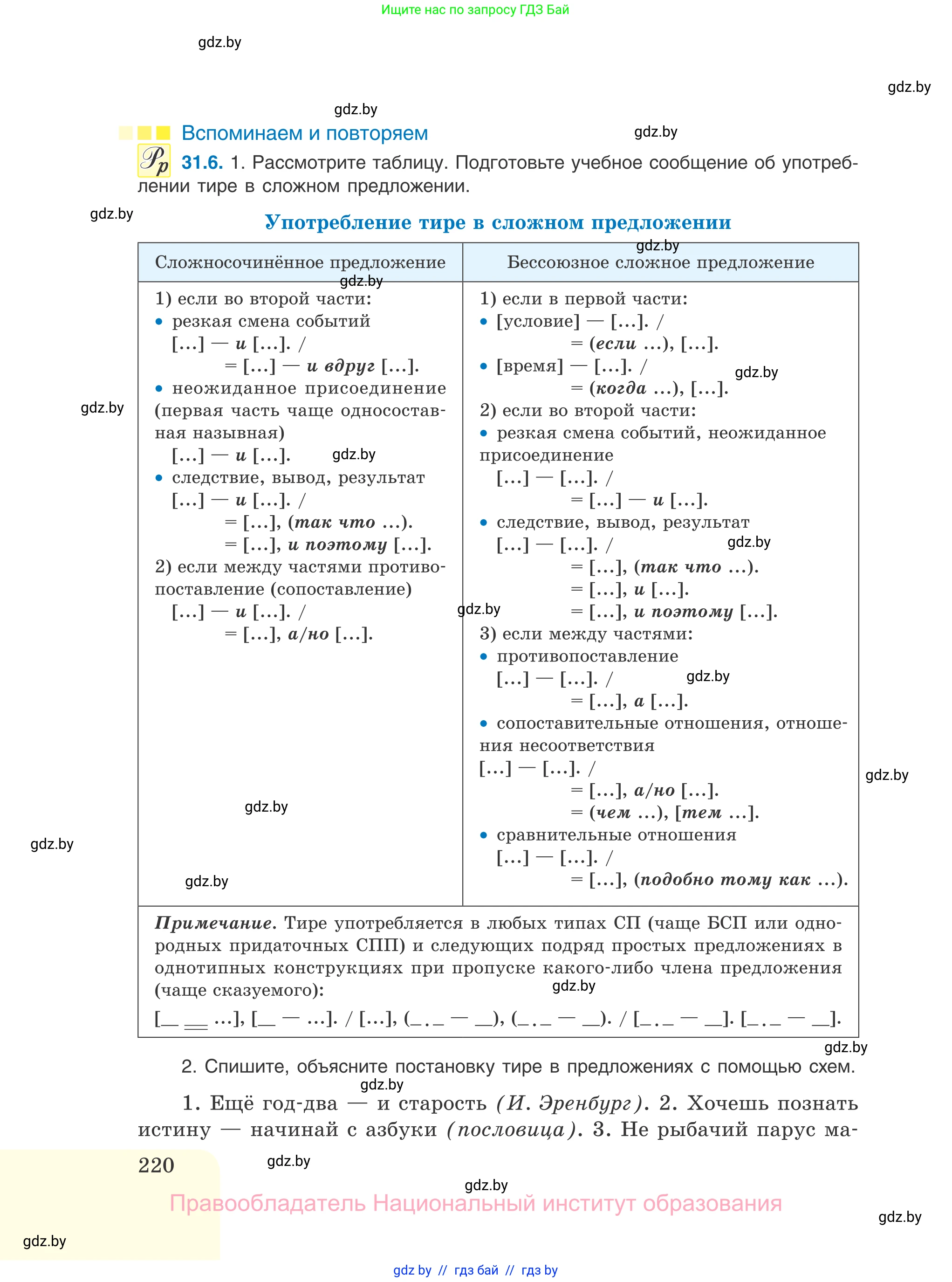 Русский язык, 11 класс Учебник, авторы: Долбик Елена Евгеньевна, Литвинко Франя Михайловна, Мурина Лариса Александровна, Шиманович Т В, Таяновская И В, Орловская О Я, издательство Национальный институт образования, Минск, 2021, страница 220
