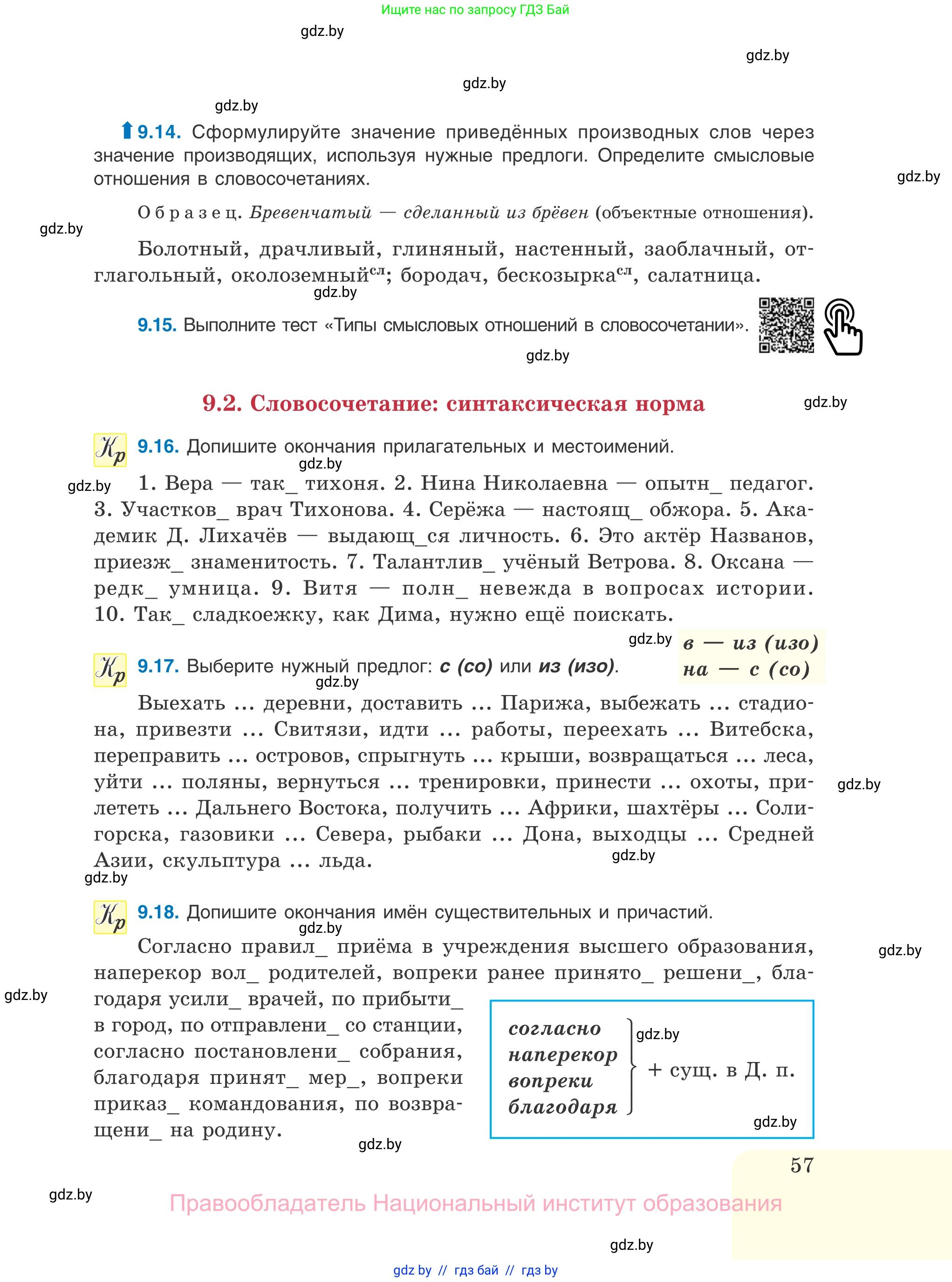 Русский язык, 11 класс Учебник, авторы: Долбик Елена Евгеньевна, Литвинко Франя Михайловна, Мурина Лариса Александровна, Шиманович Т В, Таяновская И В, Орловская О Я, издательство Национальный институт образования, Минск, 2021, страница 57