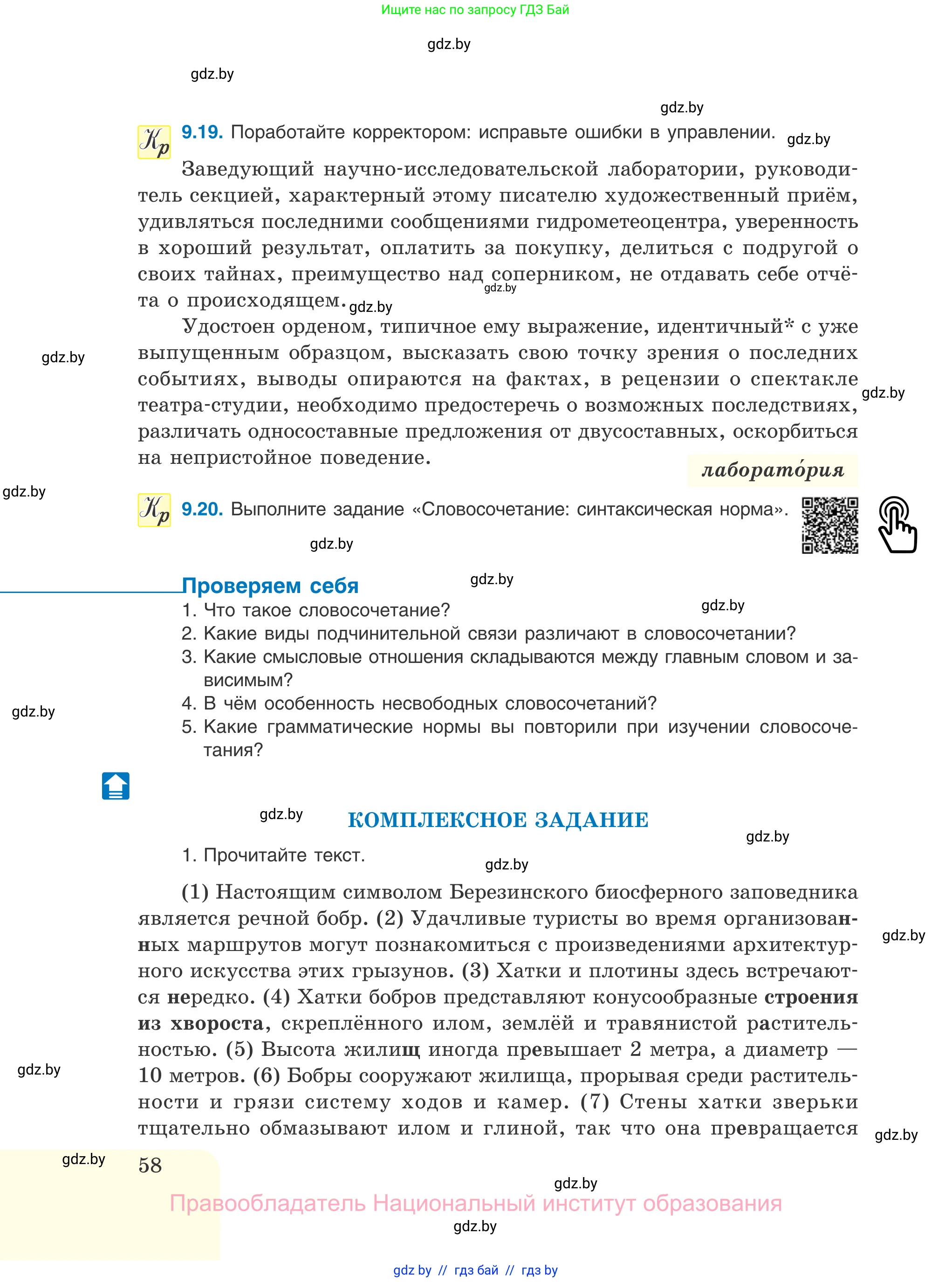 Русский язык, 11 класс Учебник, авторы: Долбик Елена Евгеньевна, Литвинко Франя Михайловна, Мурина Лариса Александровна, Шиманович Т В, Таяновская И В, Орловская О Я, издательство Национальный институт образования, Минск, 2021, страница 58