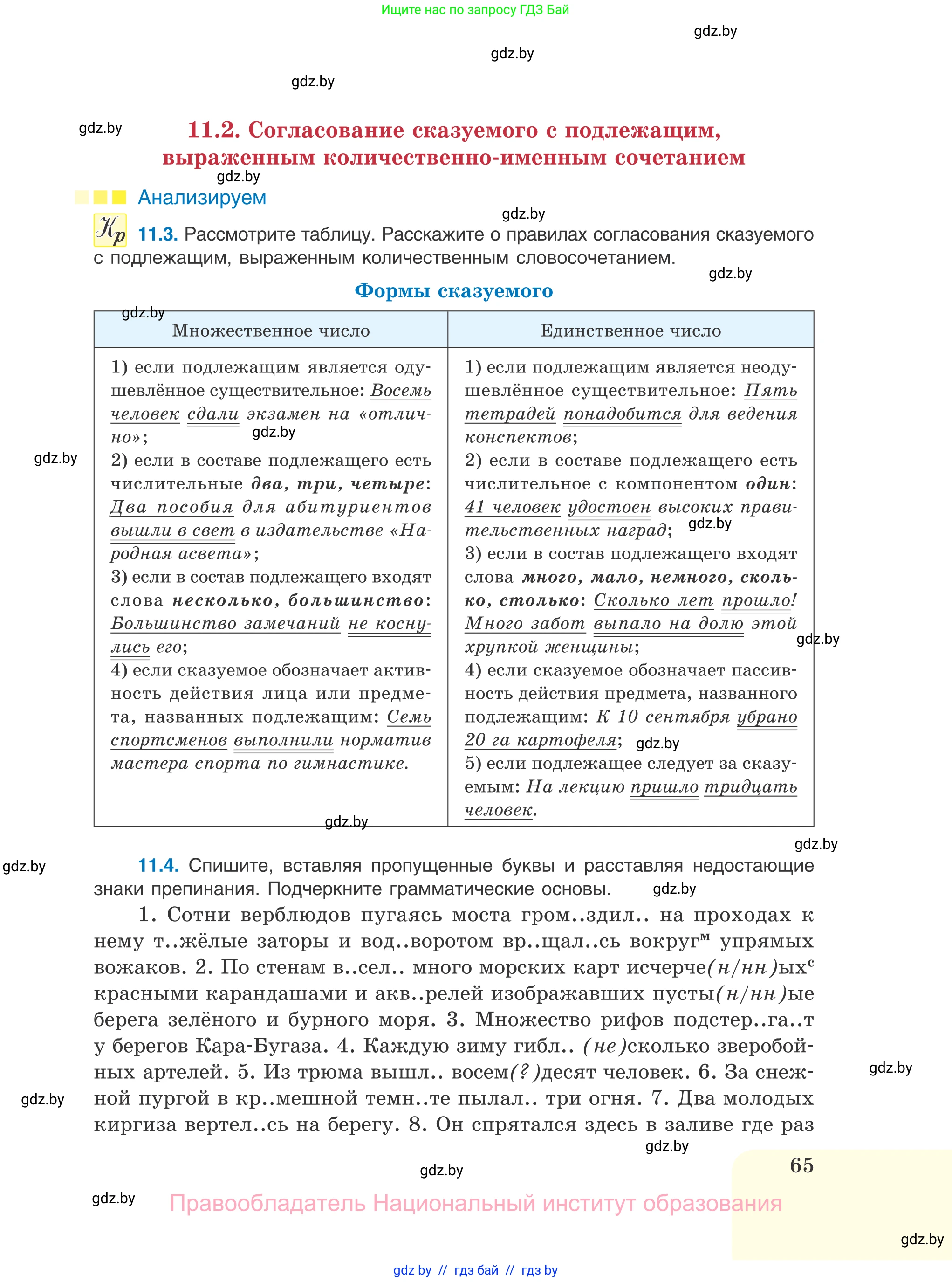 Русский язык, 11 класс Учебник, авторы: Долбик Елена Евгеньевна, Литвинко Франя Михайловна, Мурина Лариса Александровна, Шиманович Т В, Таяновская И В, Орловская О Я, издательство Национальный институт образования, Минск, 2021, страница 65