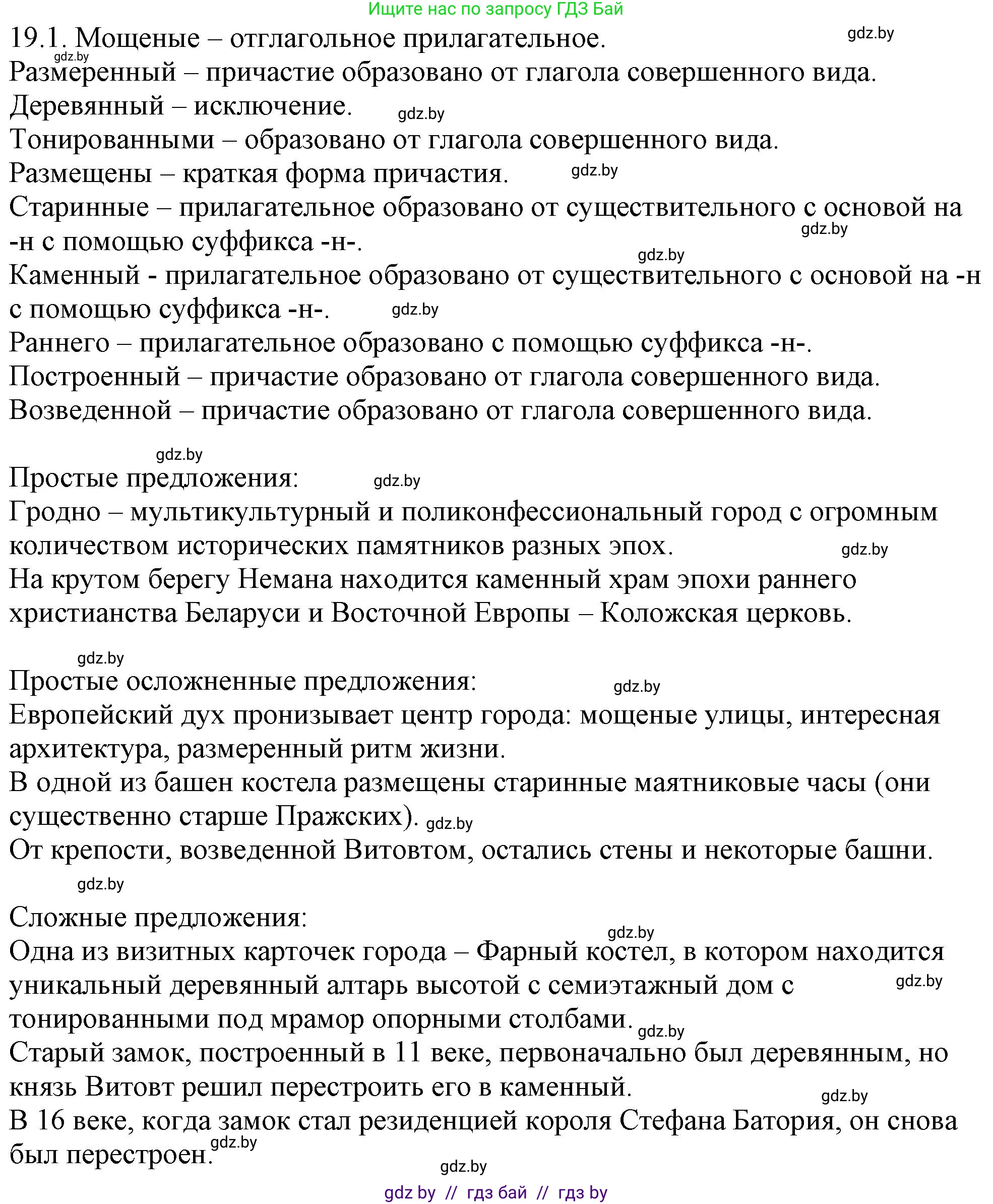 Русский язык, 11 класс Учебник, авторы: Долбик Елена Евгеньевна, Литвинко Франя Михайловна, Мурина Лариса Александровна, Шиманович Т В, Таяновская И В, Орловская О Я, издательство Национальный институт образования, Минск, 2021, страница 126, номер 19.1, Решение