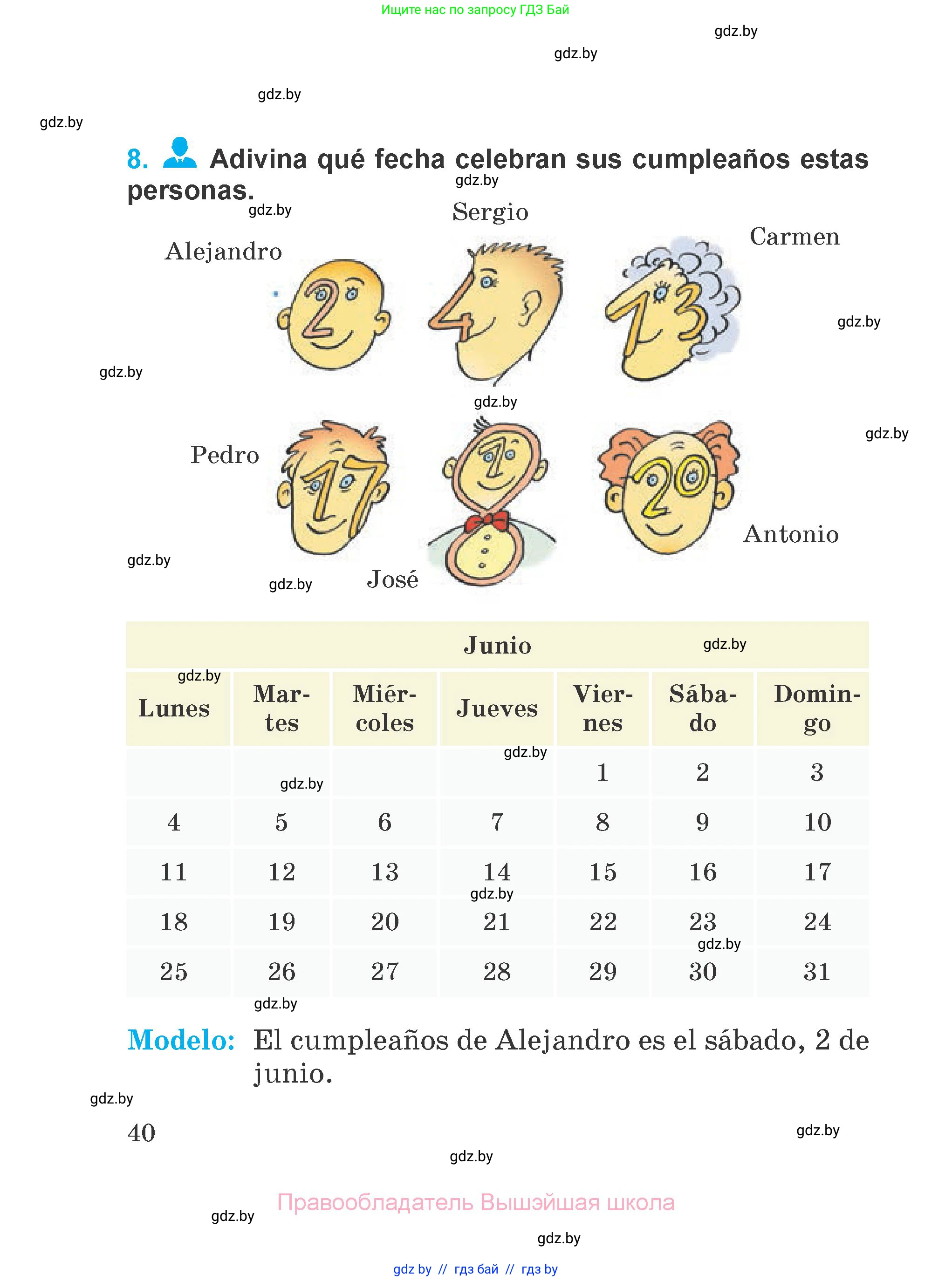 Испанский язык, 4 класс Учебник, авторы: Гриневич Елена Карловна, Бахар Лариса Николаевна, издательство Вышэйшая школа, Минск, 2019, красного цвета, Часть 2, страница 40