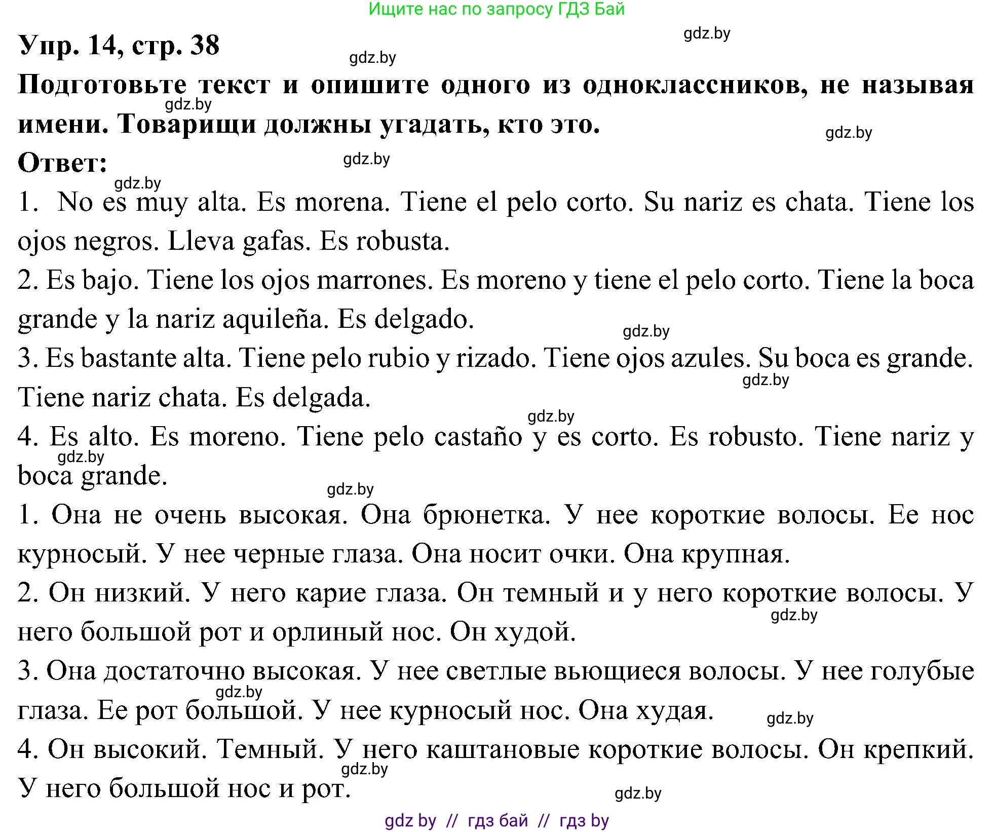 Испанский язык, 4 класс Учебник, авторы: Гриневич Елена Карловна, Бахар Лариса Николаевна, издательство Вышэйшая школа, Минск, 2019, красного цвета, Часть 1, страница 38, номер 14, Решение