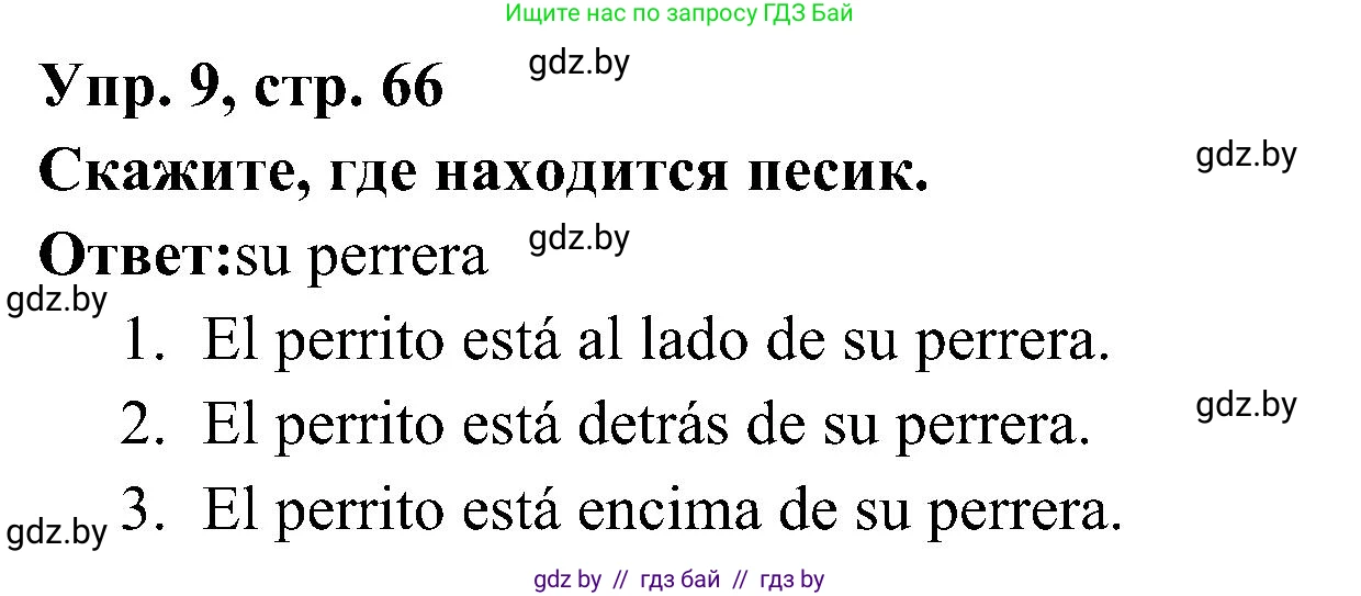 Испанский язык, 4 класс Учебник, авторы: Гриневич Елена Карловна, Бахар Лариса Николаевна, издательство Вышэйшая школа, Минск, 2019, красного цвета, Часть 1, страница 66, номер 9, Решение