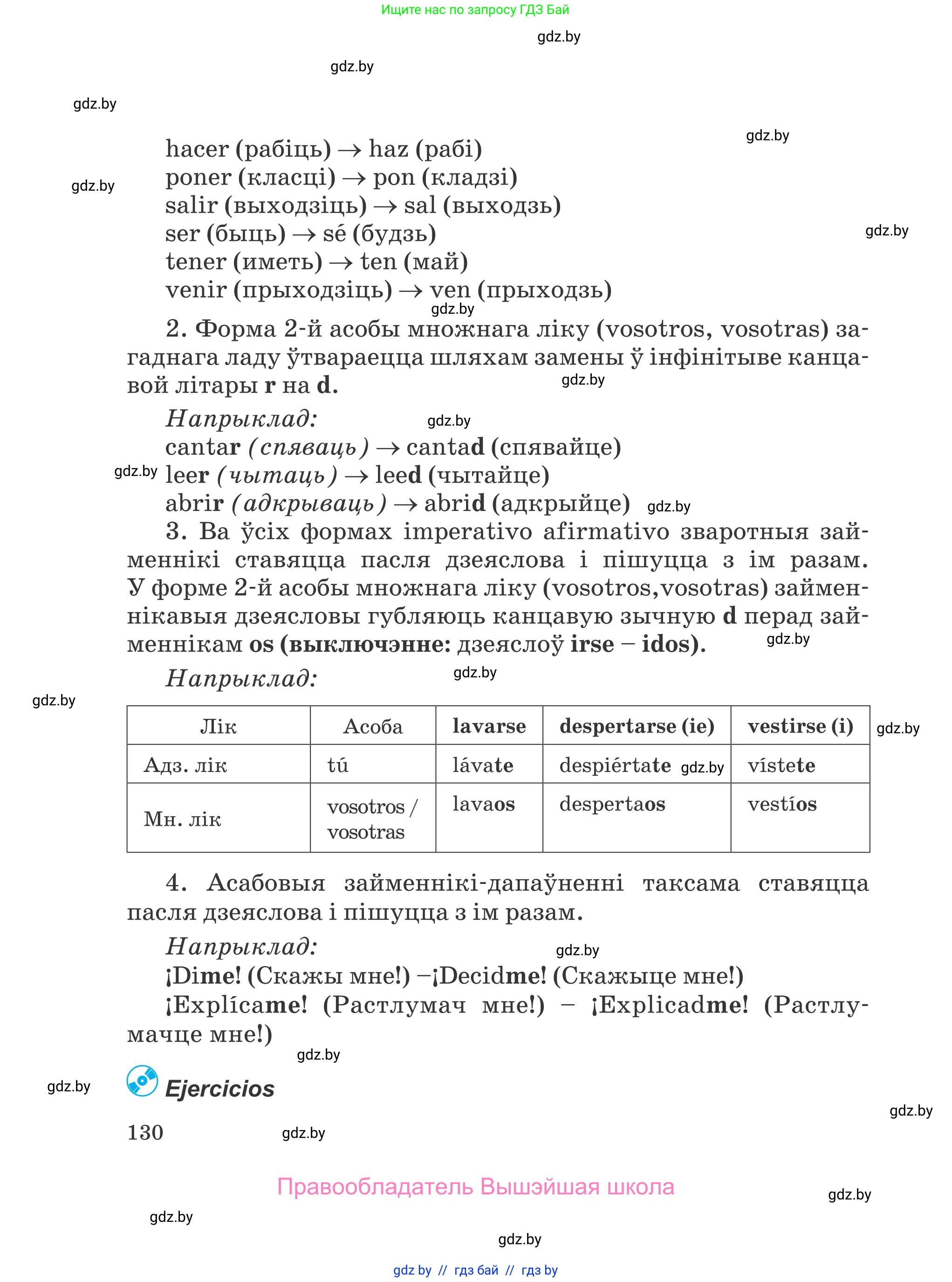 Испанский язык, 5 класс Учебник, авторы: Цыбулева Татьяна Эдуардовна, Пушкина Ольга Александровна, издательство Вышэйшая школа, Минск, 2017, оранжевого цвета, страница 130