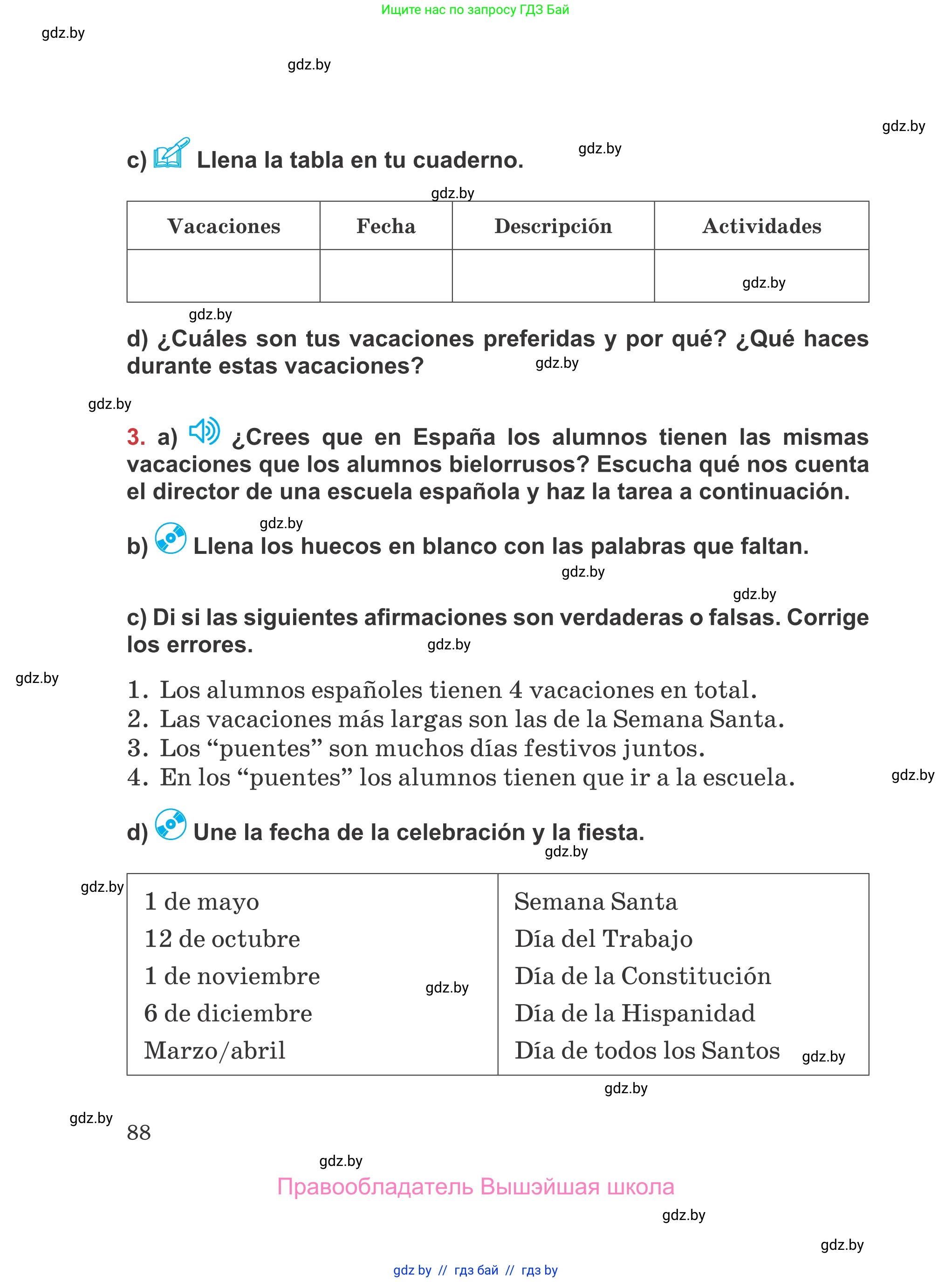 Испанский язык, 5 класс Учебник, авторы: Цыбулева Татьяна Эдуардовна, Пушкина Ольга Александровна, издательство Вышэйшая школа, Минск, 2017, оранжевого цвета, страница 88