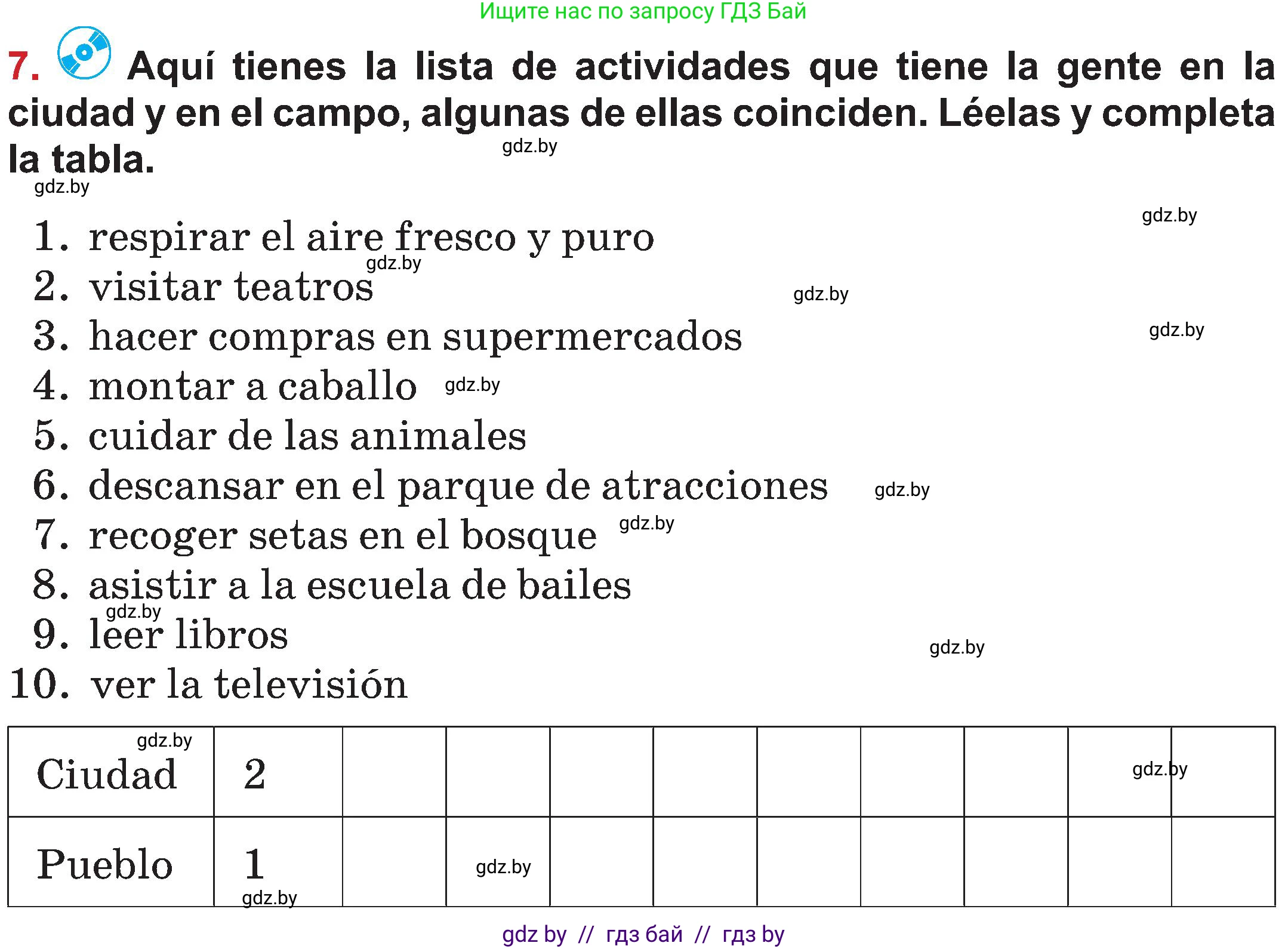 Испанский язык, 5 класс Учебник, авторы: Цыбулева Татьяна Эдуардовна, Пушкина Ольга Александровна, издательство Вышэйшая школа, Минск, 2017, оранжевого цвета, страница 31, номер 7, Условие