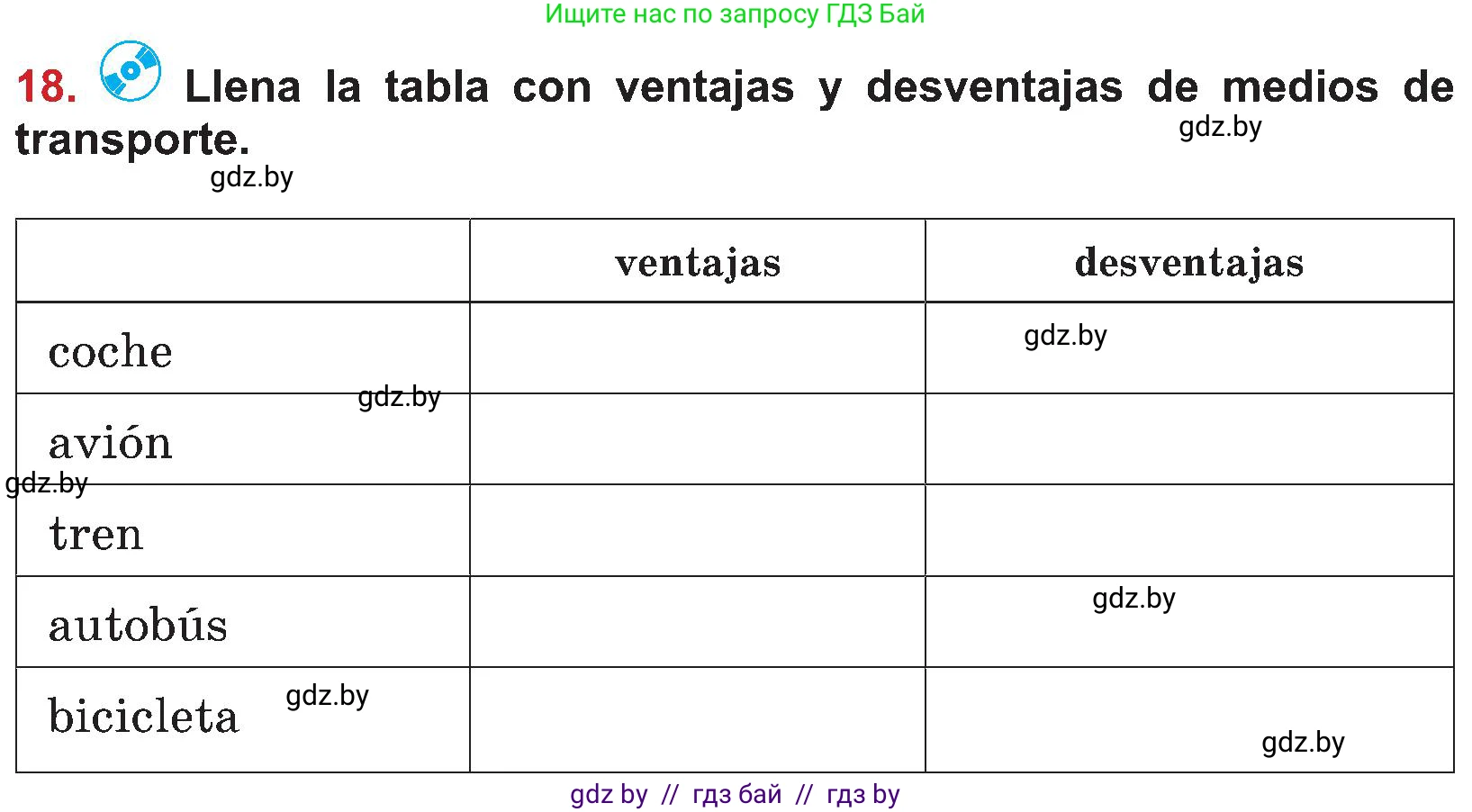 Испанский язык, 5 класс Учебник, авторы: Цыбулева Татьяна Эдуардовна, Пушкина Ольга Александровна, издательство Вышэйшая школа, Минск, 2017, оранжевого цвета, страница 44, номер 18, Условие
