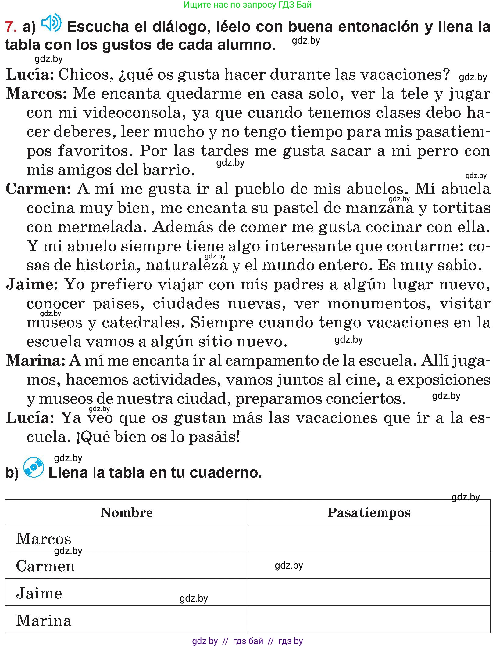 Испанский язык, 5 класс Учебник, авторы: Цыбулева Татьяна Эдуардовна, Пушкина Ольга Александровна, издательство Вышэйшая школа, Минск, 2017, оранжевого цвета, страница 94, номер 7, Условие
