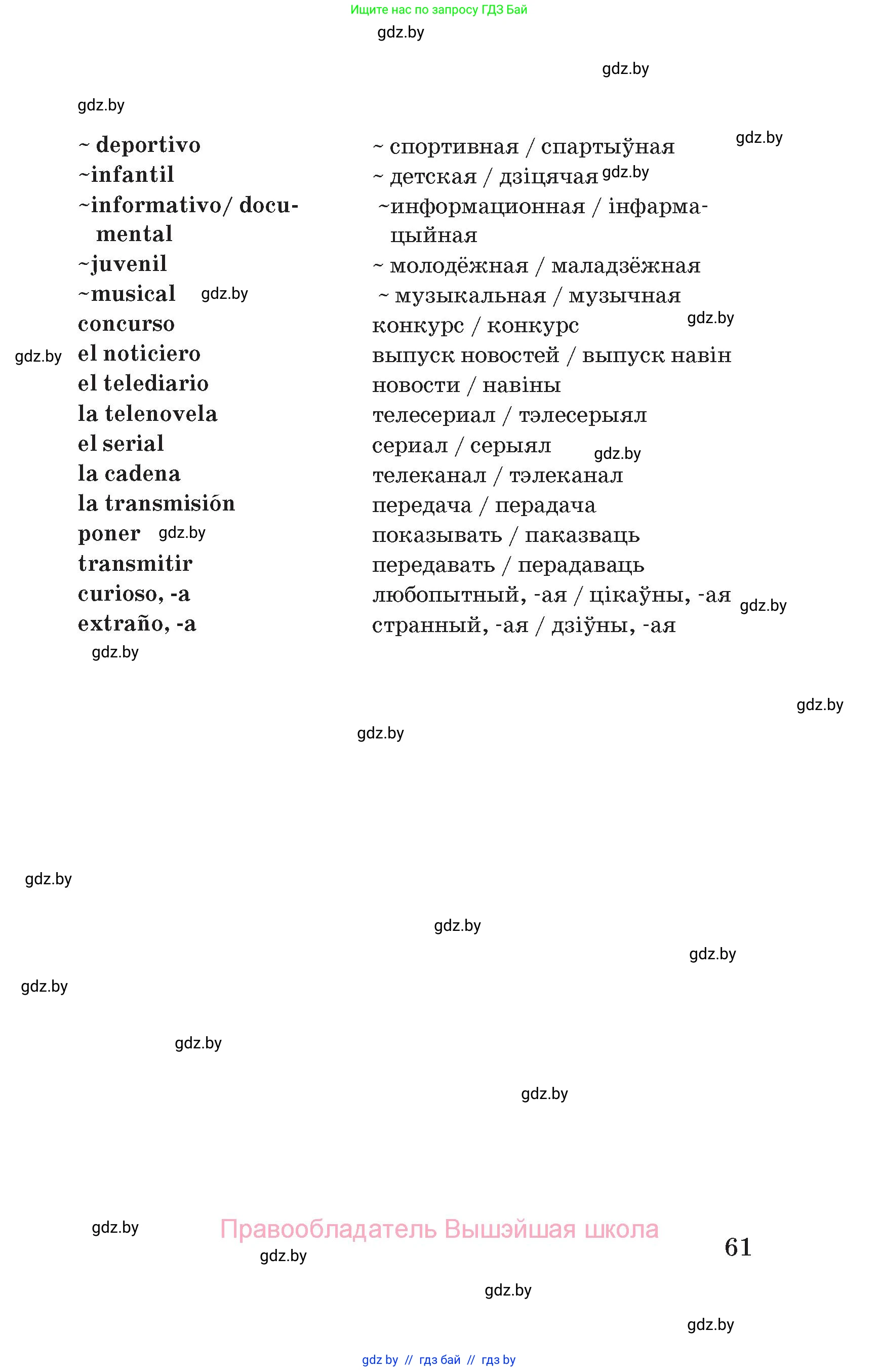 Испанский язык, 5 класс Учебник, автор: Гриневич Елена Карловна, издательство Вышэйшая школа, Минск, 2015, оранжевого цвета, страница 61