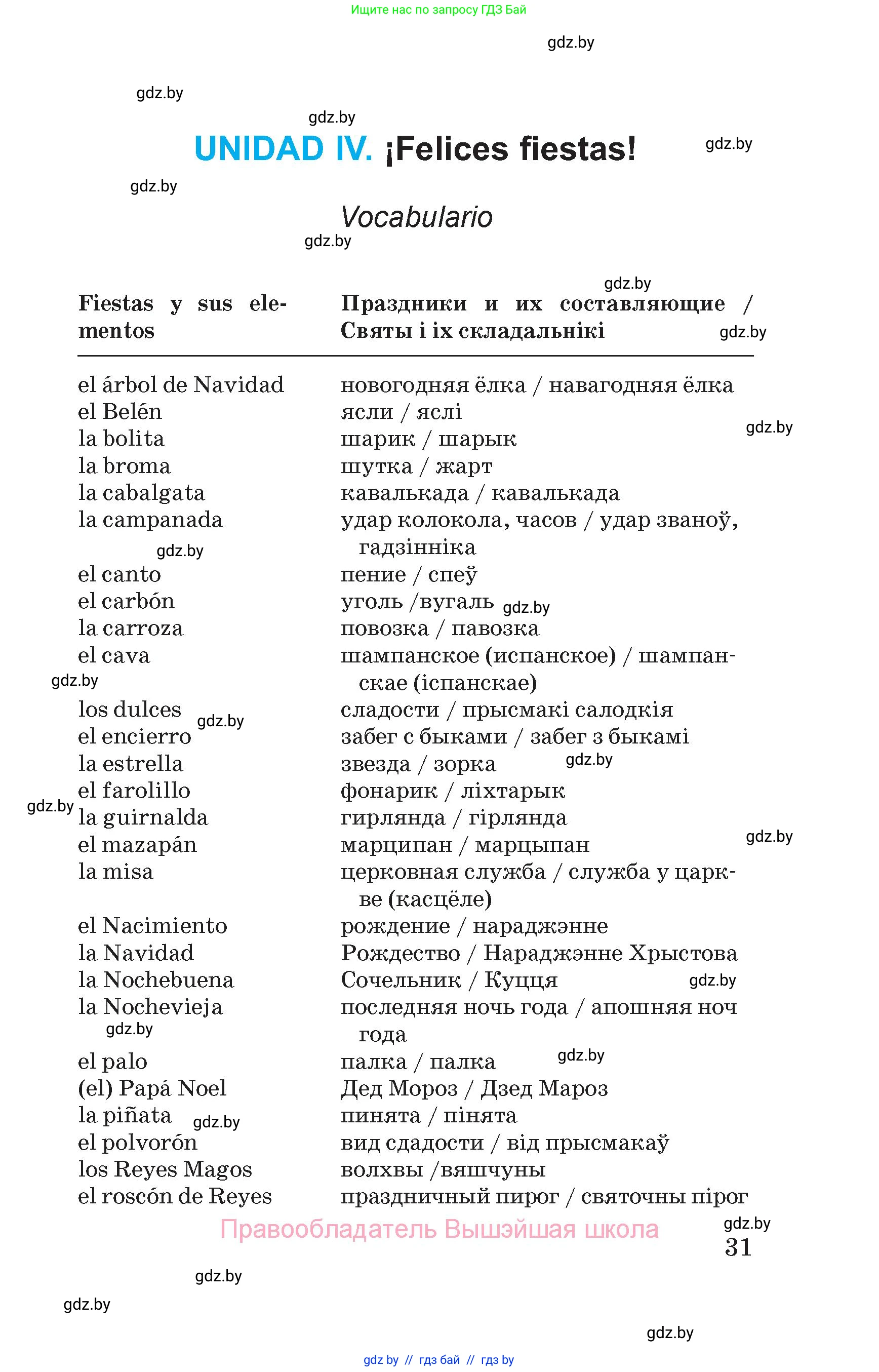 Испанский язык, 5 класс Учебник, автор: Гриневич Елена Карловна, издательство Вышэйшая школа, Минск, 2015, оранжевого цвета, страница 31