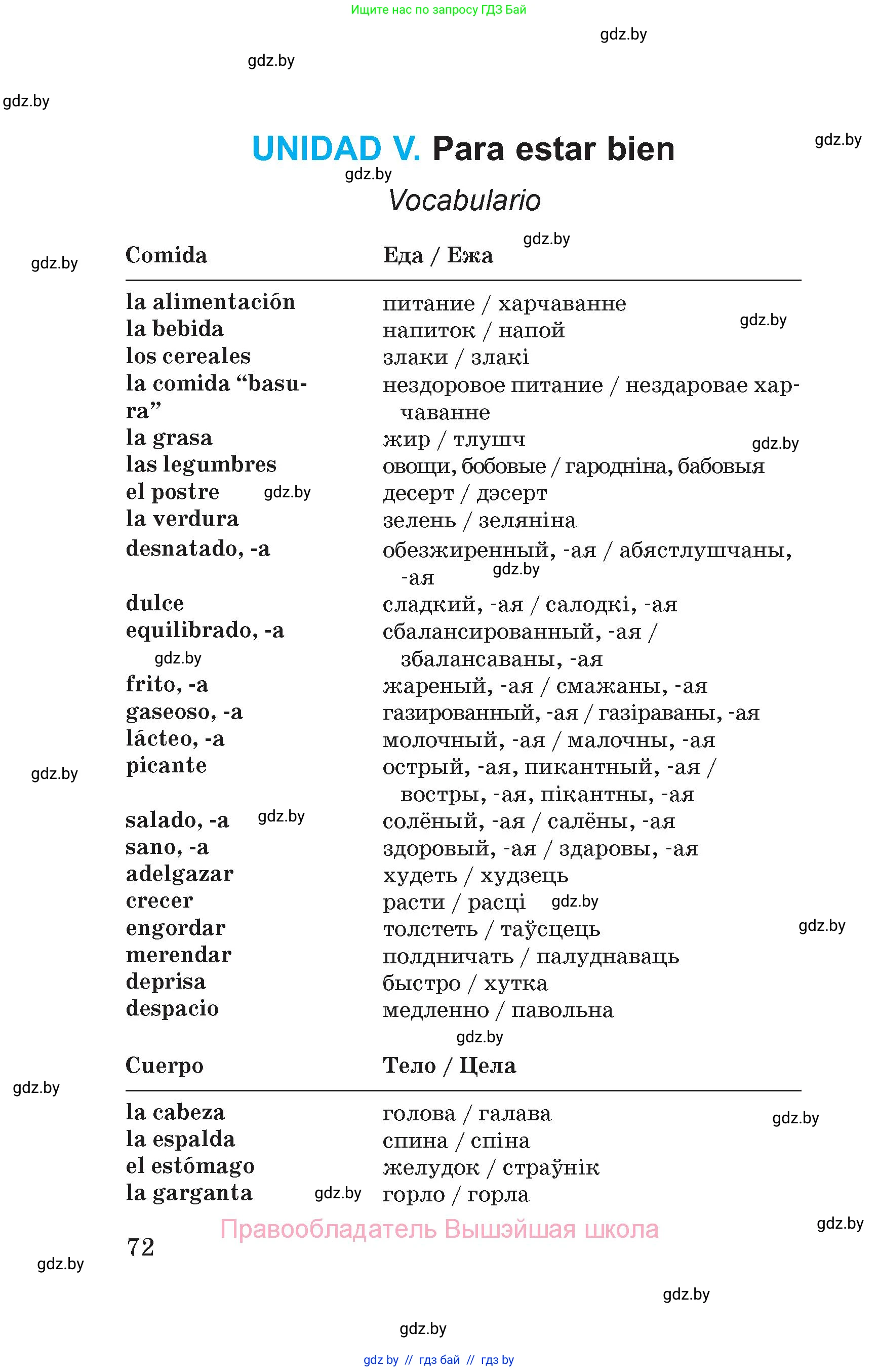Испанский язык, 5 класс Учебник, автор: Гриневич Елена Карловна, издательство Вышэйшая школа, Минск, 2015, оранжевого цвета, страница 72