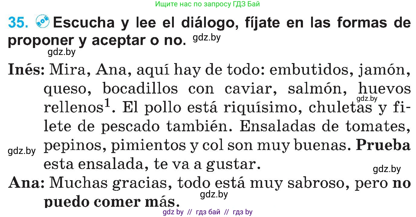 Испанский язык, 5 класс Учебник, автор: Гриневич Елена Карловна, издательство Вышэйшая школа, Минск, 2015, оранжевого цвета, Часть 2, страница 23, номер 35, Условие