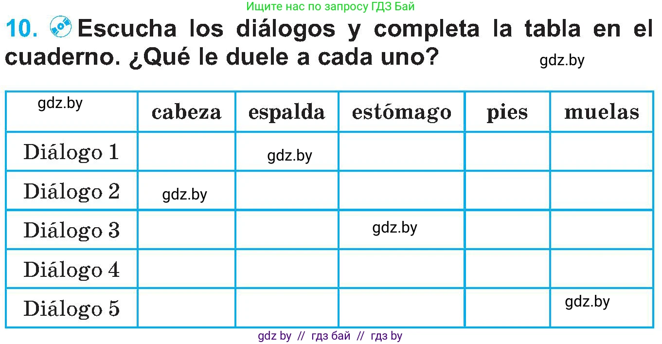 Испанский язык, 5 класс Учебник, автор: Гриневич Елена Карловна, издательство Вышэйшая школа, Минск, 2015, оранжевого цвета, Часть 2, страница 57, номер 10, Условие