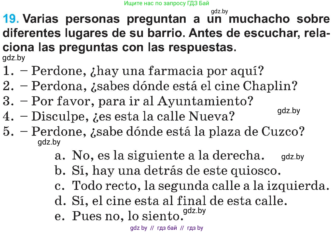 Испанский язык, 5 класс Учебник, автор: Гриневич Елена Карловна, издательство Вышэйшая школа, Минск, 2015, оранжевого цвета, Часть 2, страница 85, номер 19, Условие
