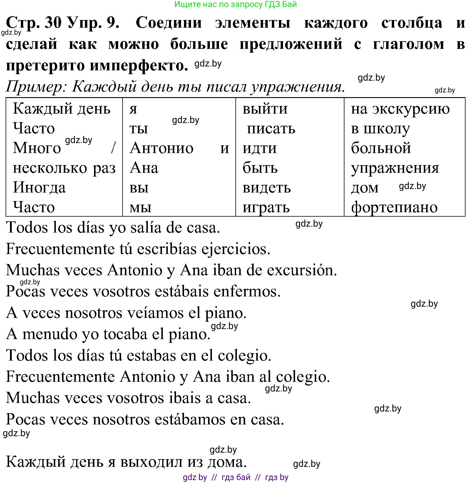 Испанский язык, 5 класс Учебник, автор: Гриневич Елена Карловна, издательство Вышэйшая школа, Минск, 2015, оранжевого цвета, Часть 1, страница 30, номер 9, Решение