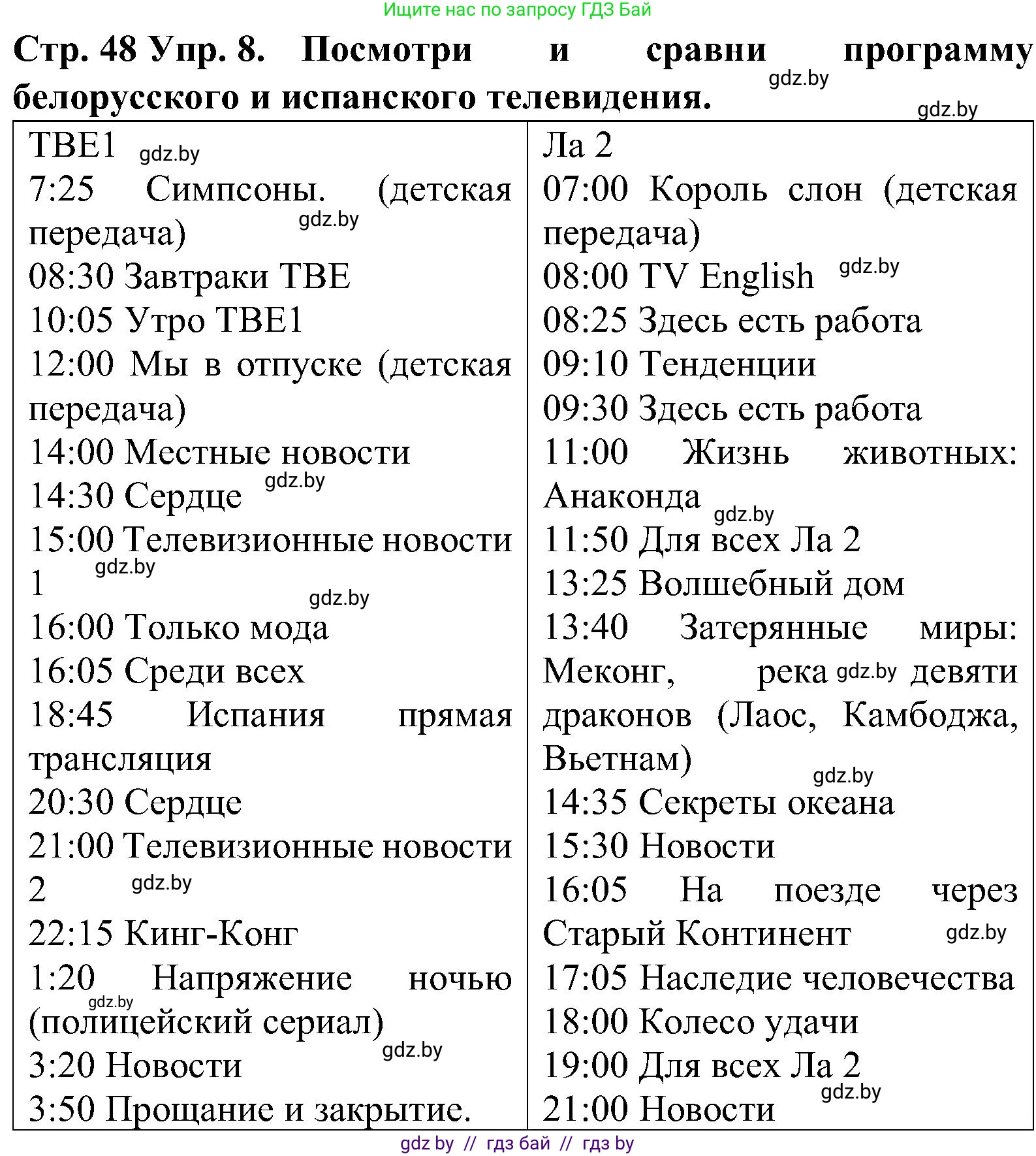 Испанский язык, 5 класс Учебник, автор: Гриневич Елена Карловна, издательство Вышэйшая школа, Минск, 2015, оранжевого цвета, Часть 1, страница 48, номер 8, Решение