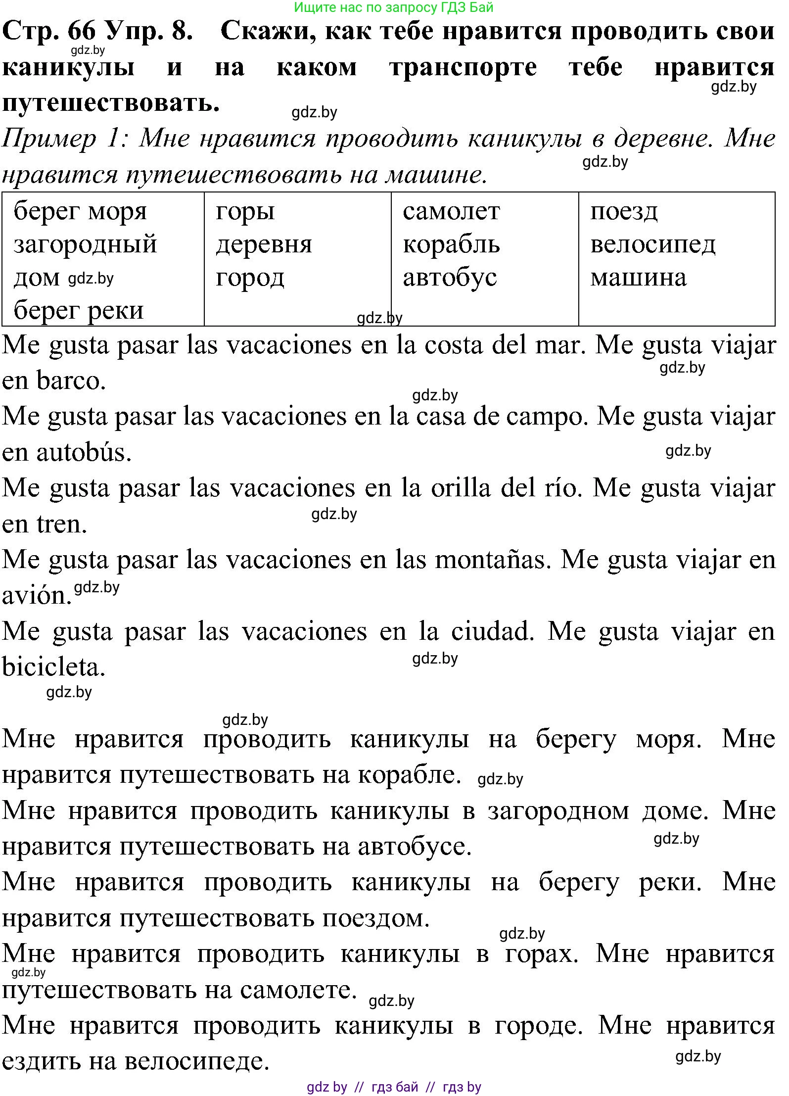 Испанский язык, 5 класс Учебник, автор: Гриневич Елена Карловна, издательство Вышэйшая школа, Минск, 2015, оранжевого цвета, Часть 1, страница 66, номер 8, Решение