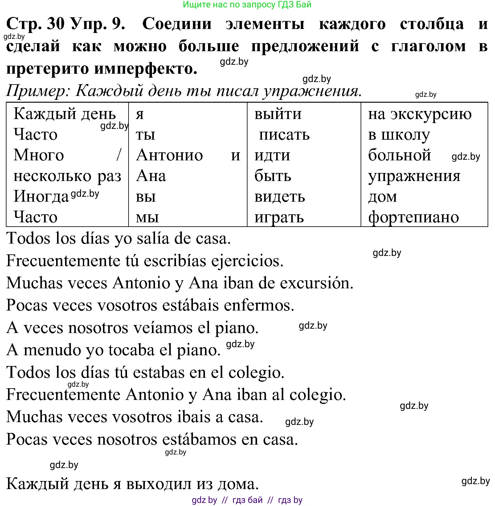 Испанский язык, 5 класс Учебник, автор: Гриневич Елена Карловна, издательство Вышэйшая школа, Минск, 2015, оранжевого цвета, Часть 1, страница 30, номер 9, Решение