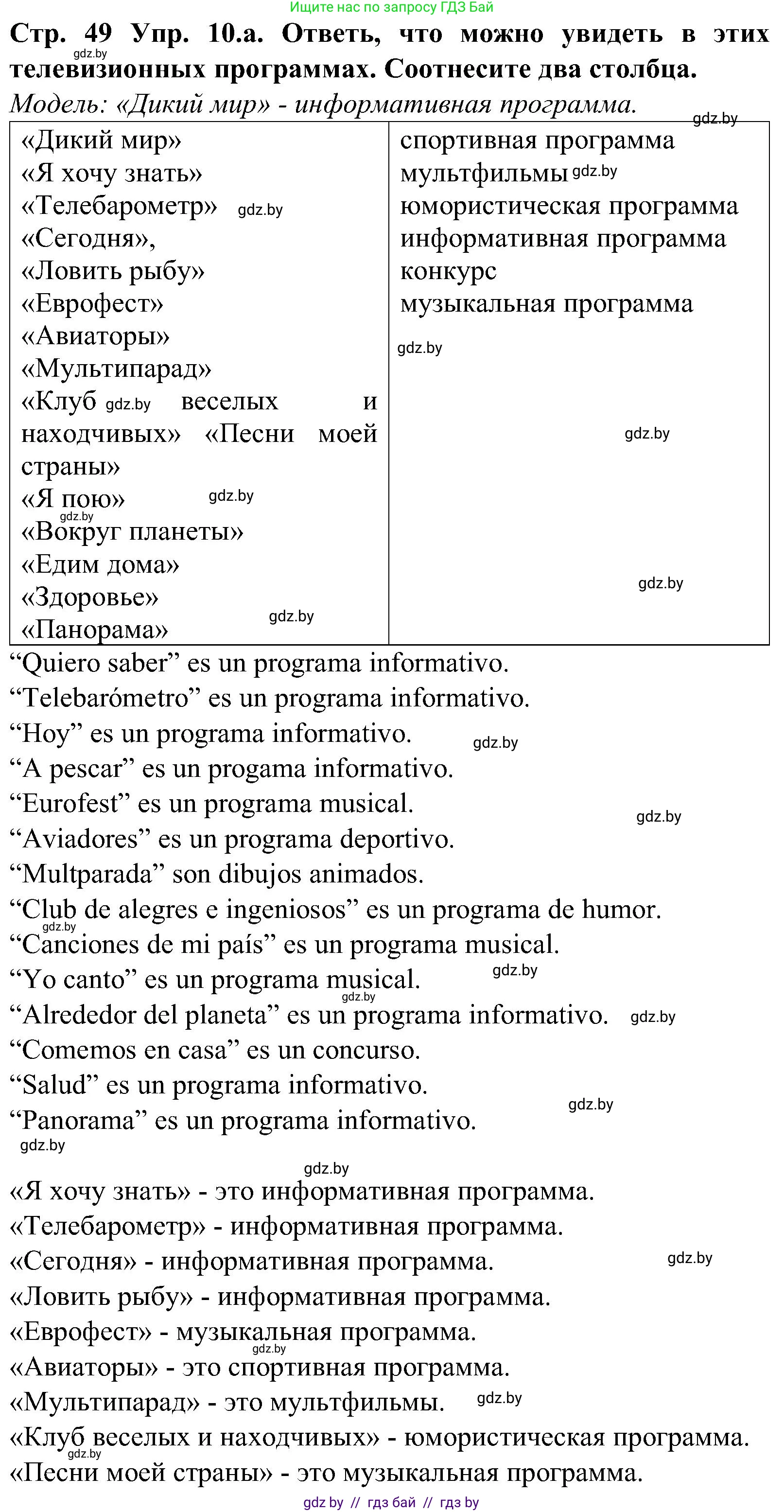 Испанский язык, 5 класс Учебник, автор: Гриневич Елена Карловна, издательство Вышэйшая школа, Минск, 2015, оранжевого цвета, Часть 1, страница 49, номер 10, Решение