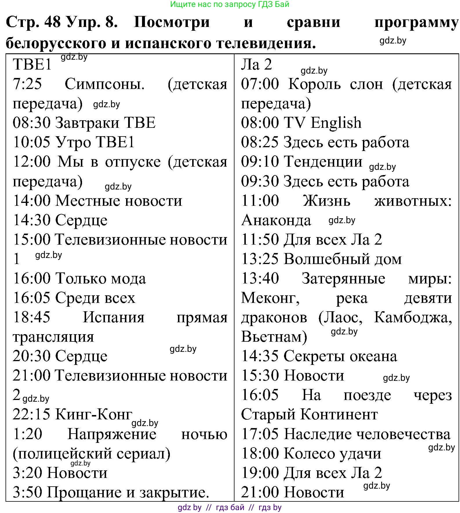 Испанский язык, 5 класс Учебник, автор: Гриневич Елена Карловна, издательство Вышэйшая школа, Минск, 2015, оранжевого цвета, Часть 1, страница 48, номер 8, Решение