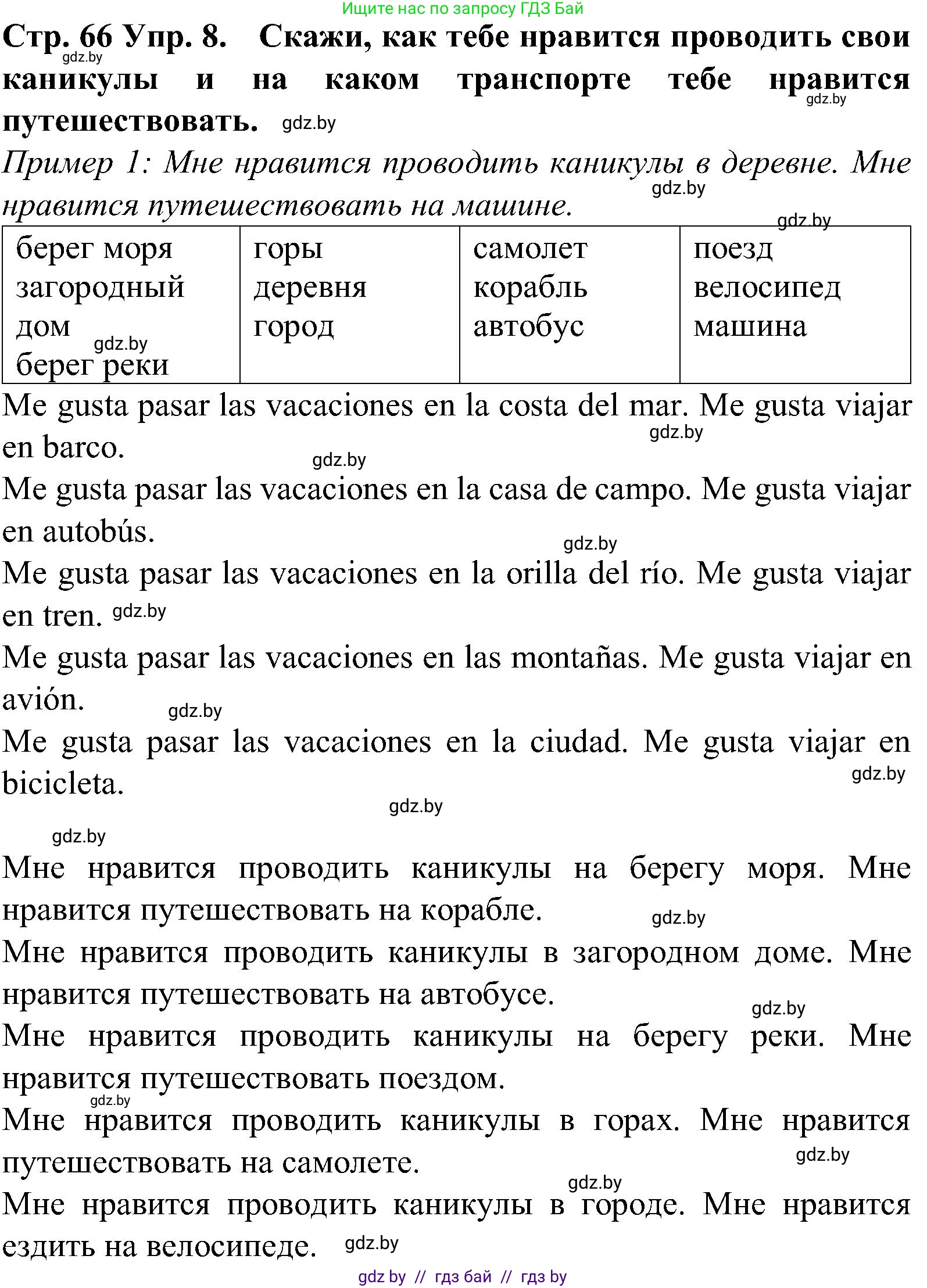 Испанский язык, 5 класс Учебник, автор: Гриневич Елена Карловна, издательство Вышэйшая школа, Минск, 2015, оранжевого цвета, Часть 1, страница 66, номер 8, Решение
