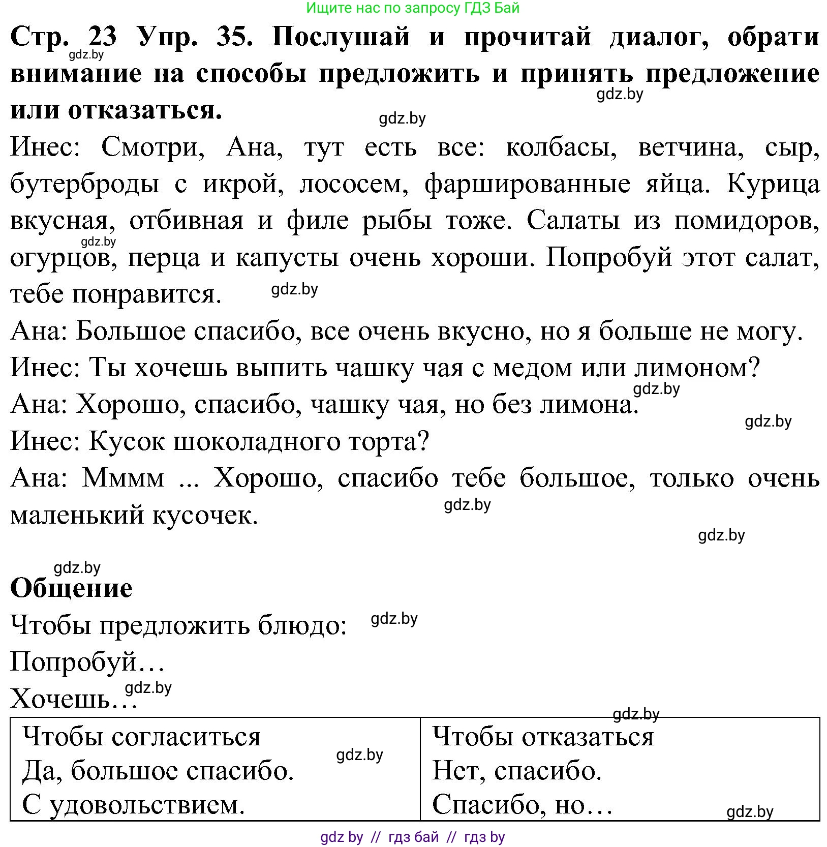 Испанский язык, 5 класс Учебник, автор: Гриневич Елена Карловна, издательство Вышэйшая школа, Минск, 2015, оранжевого цвета, Часть 2, страница 23, номер 35, Решение