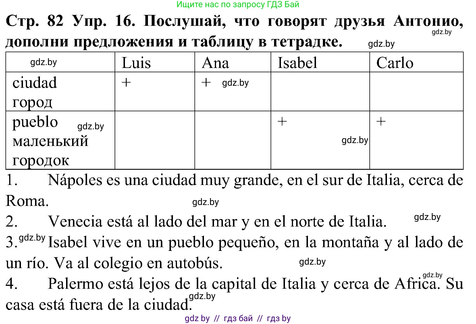 Испанский язык, 5 класс Учебник, автор: Гриневич Елена Карловна, издательство Вышэйшая школа, Минск, 2015, оранжевого цвета, Часть 2, страница 82, номер 16, Решение