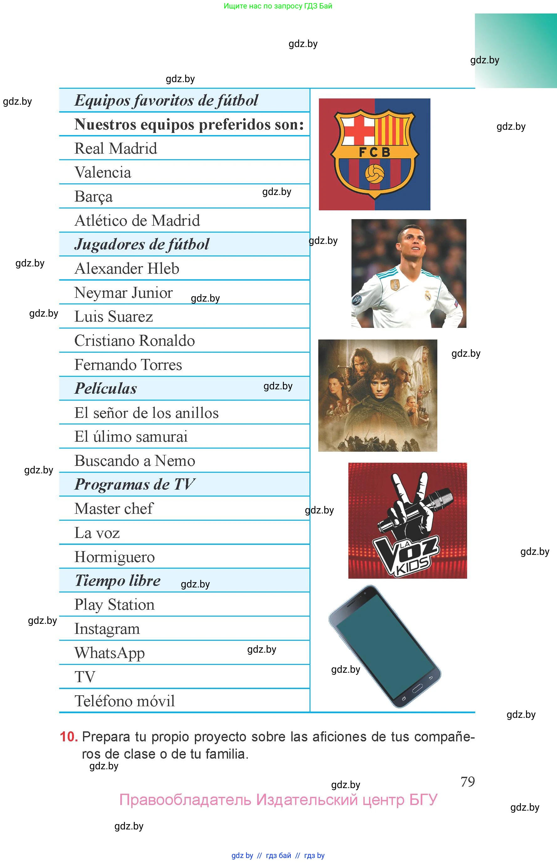Испанский язык, 6 класс Учебник, авторы: Цыбулева Татьяна Эдуардовна, Пушкина Ольга Александровна, издательство Издательский центр БГУ, Минск, 2018, Часть 1, страница 79