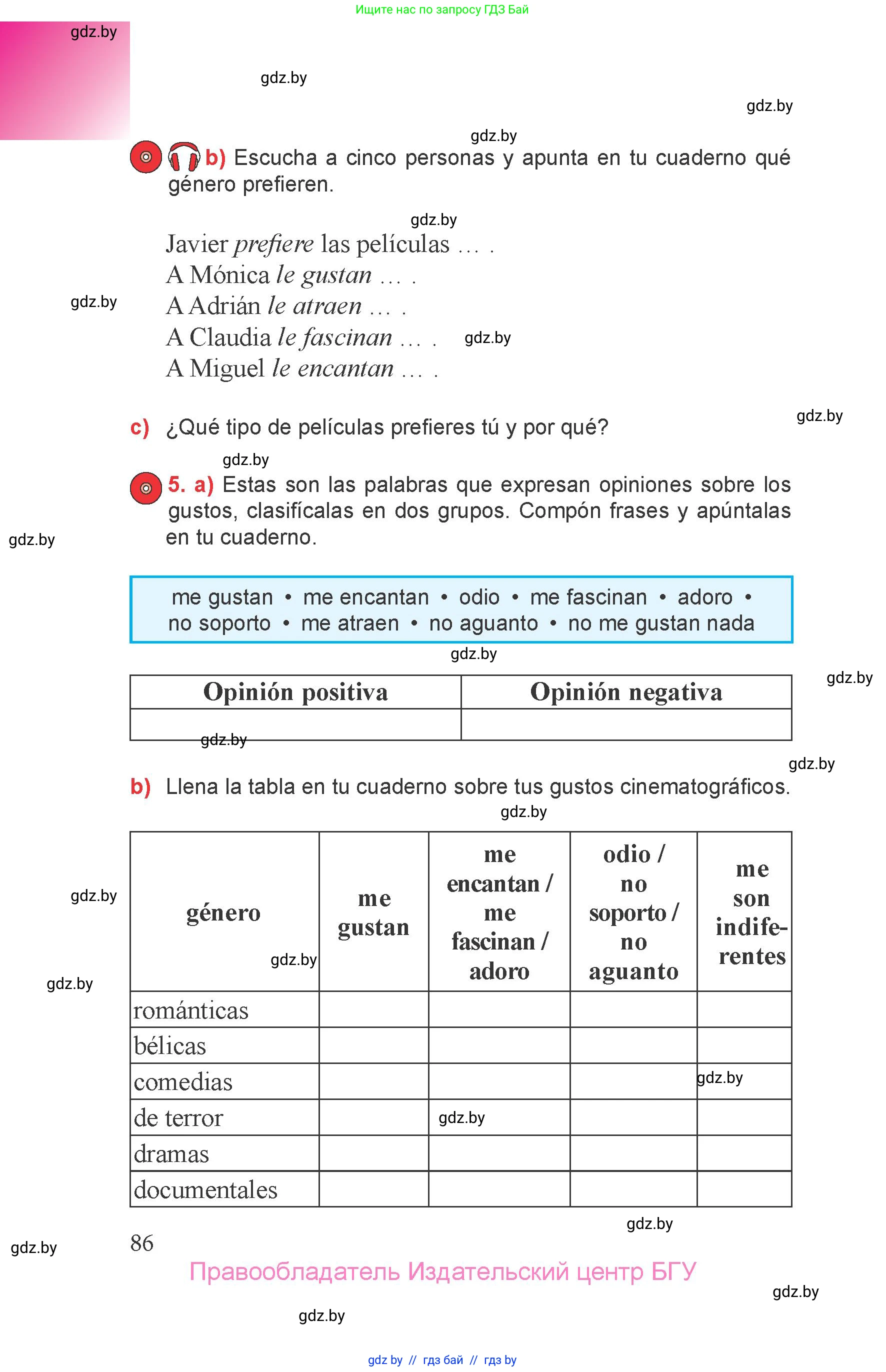 Испанский язык, 6 класс Учебник, авторы: Цыбулева Татьяна Эдуардовна, Пушкина Ольга Александровна, издательство Издательский центр БГУ, Минск, 2018, Часть 1, страница 86
