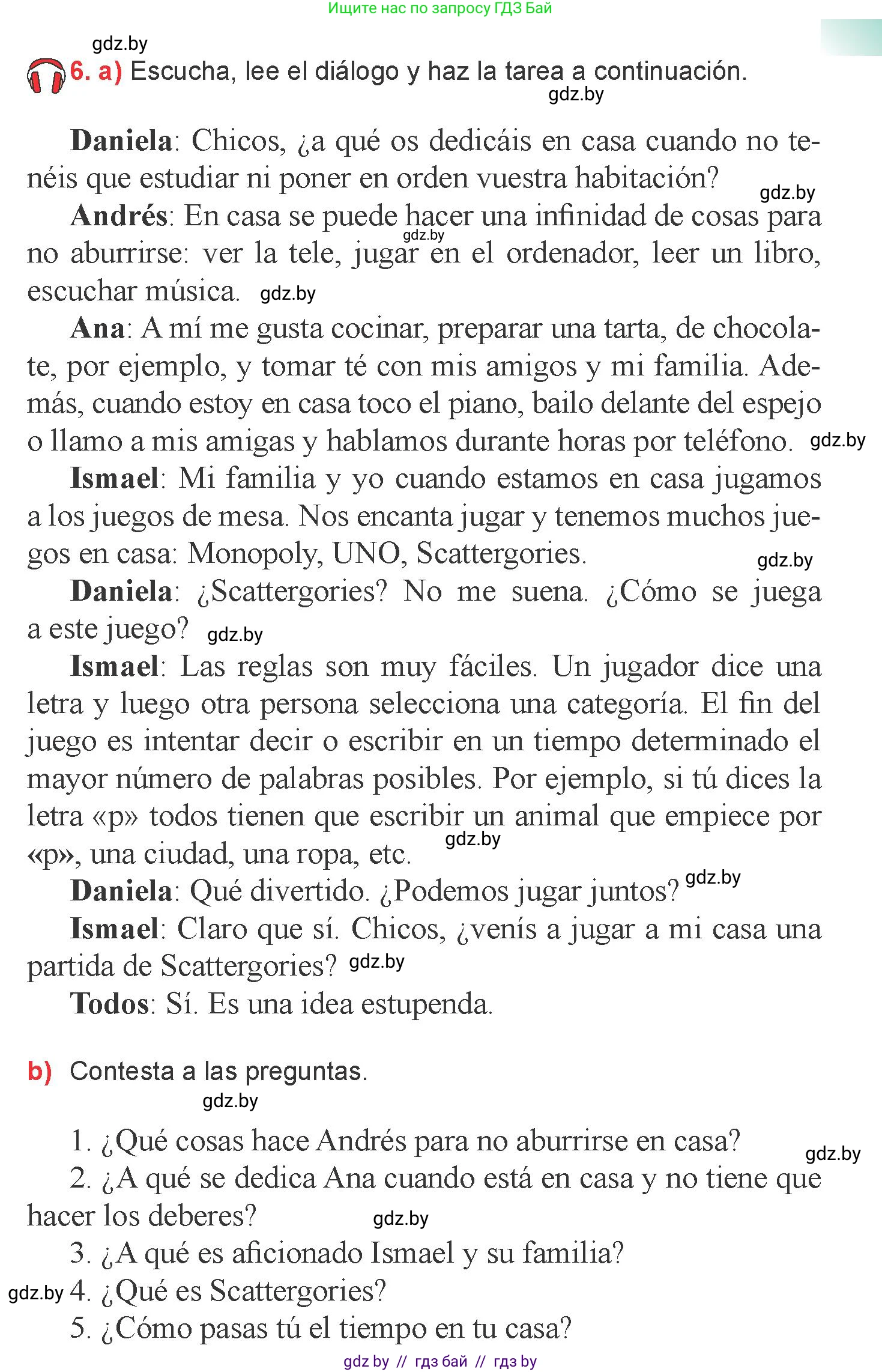 Испанский язык, 6 класс Учебник, авторы: Цыбулева Татьяна Эдуардовна, Пушкина Ольга Александровна, издательство Издательский центр БГУ, Минск, 2018, Часть 1, страница 65, номер 6, Условие