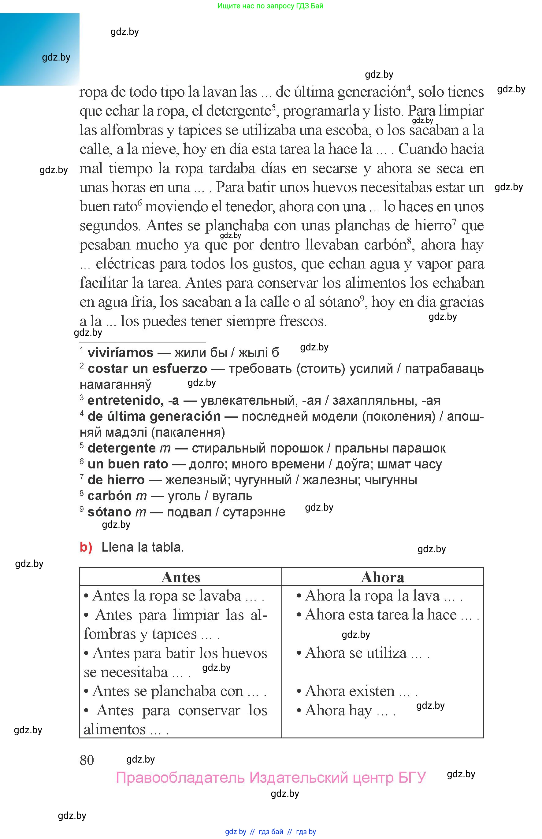 Испанский язык, 6 класс Учебник, авторы: Цыбулева Татьяна Эдуардовна, Пушкина Ольга Александровна, издательство Издательский центр БГУ, Минск, 2018, страница 80