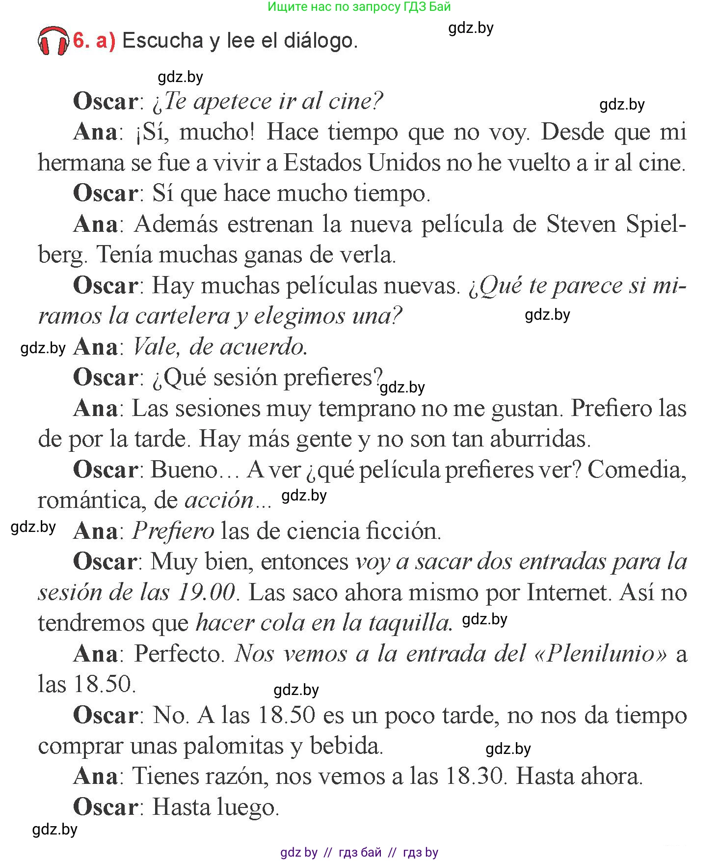 Испанский язык, 6 класс Учебник, авторы: Цыбулева Татьяна Эдуардовна, Пушкина Ольга Александровна, издательство Издательский центр БГУ, Минск, 2018, Часть 1, страница 87, номер 6, Условие