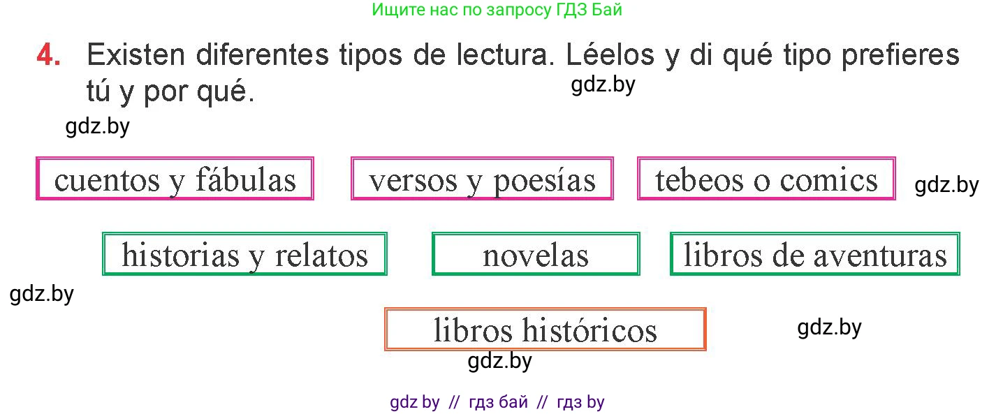 Испанский язык, 6 класс Учебник, авторы: Цыбулева Татьяна Эдуардовна, Пушкина Ольга Александровна, издательство Издательский центр БГУ, Минск, 2018, Часть 1, страница 96, номер 4, Условие