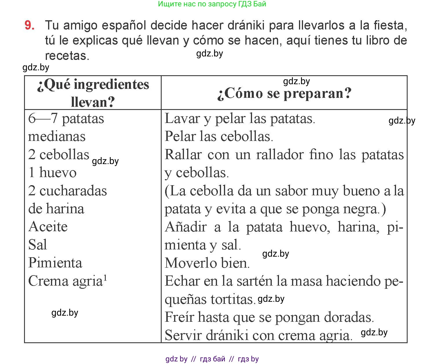 Испанский язык, 6 класс Учебник, авторы: Цыбулева Татьяна Эдуардовна, Пушкина Ольга Александровна, издательство Издательский центр БГУ, Минск, 2018, Часть 2, страница 50, номер 9, Условие