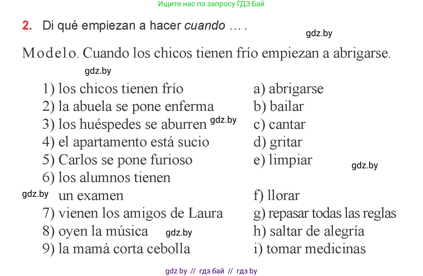 Испанский язык, 6 класс Учебник, авторы: Цыбулева Татьяна Эдуардовна, Пушкина Ольга Александровна, издательство Издательский центр БГУ, Минск, 2018, Часть 1, страница 145, номер 2, Условие