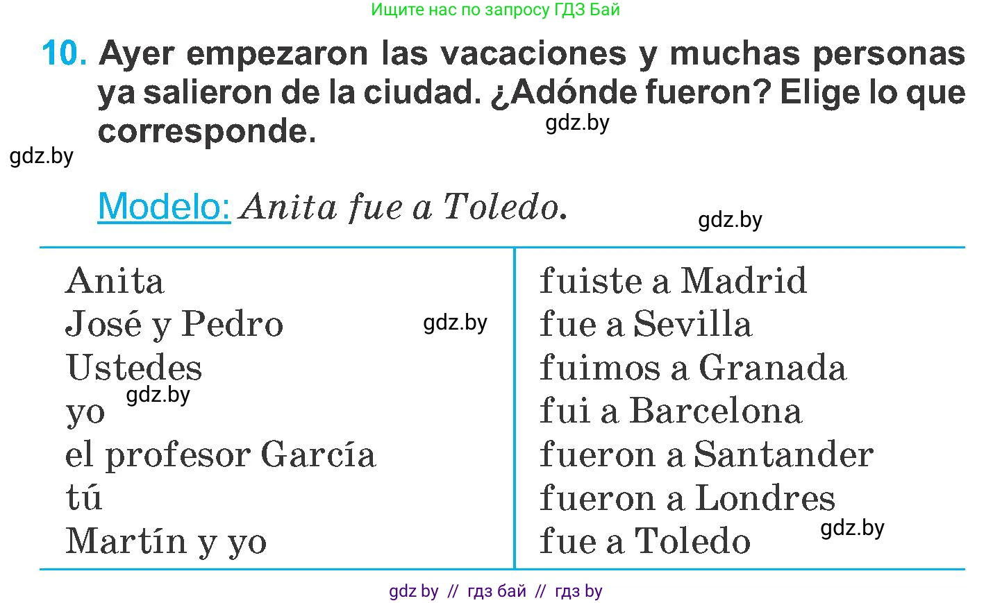 Испанский язык, 6 класс Учебник, автор: Гриневич Елена Карловна, издательство Вышэйшая школа, Минск, 2016, зелёного цвета, страница 15, номер 10, Условие