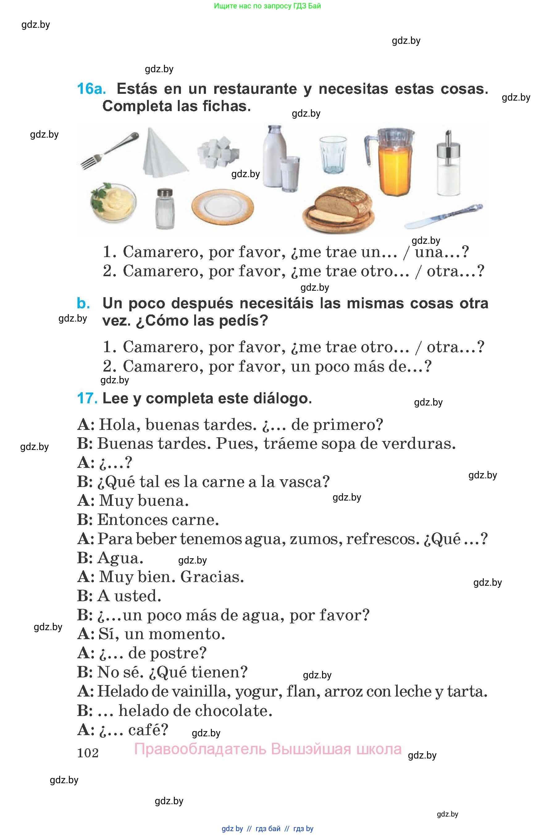 Испанский язык, 6 класс Учебник, автор: Гриневич Елена Карловна, издательство Вышэйшая школа, Минск, 2016, зелёного цвета, страница 102