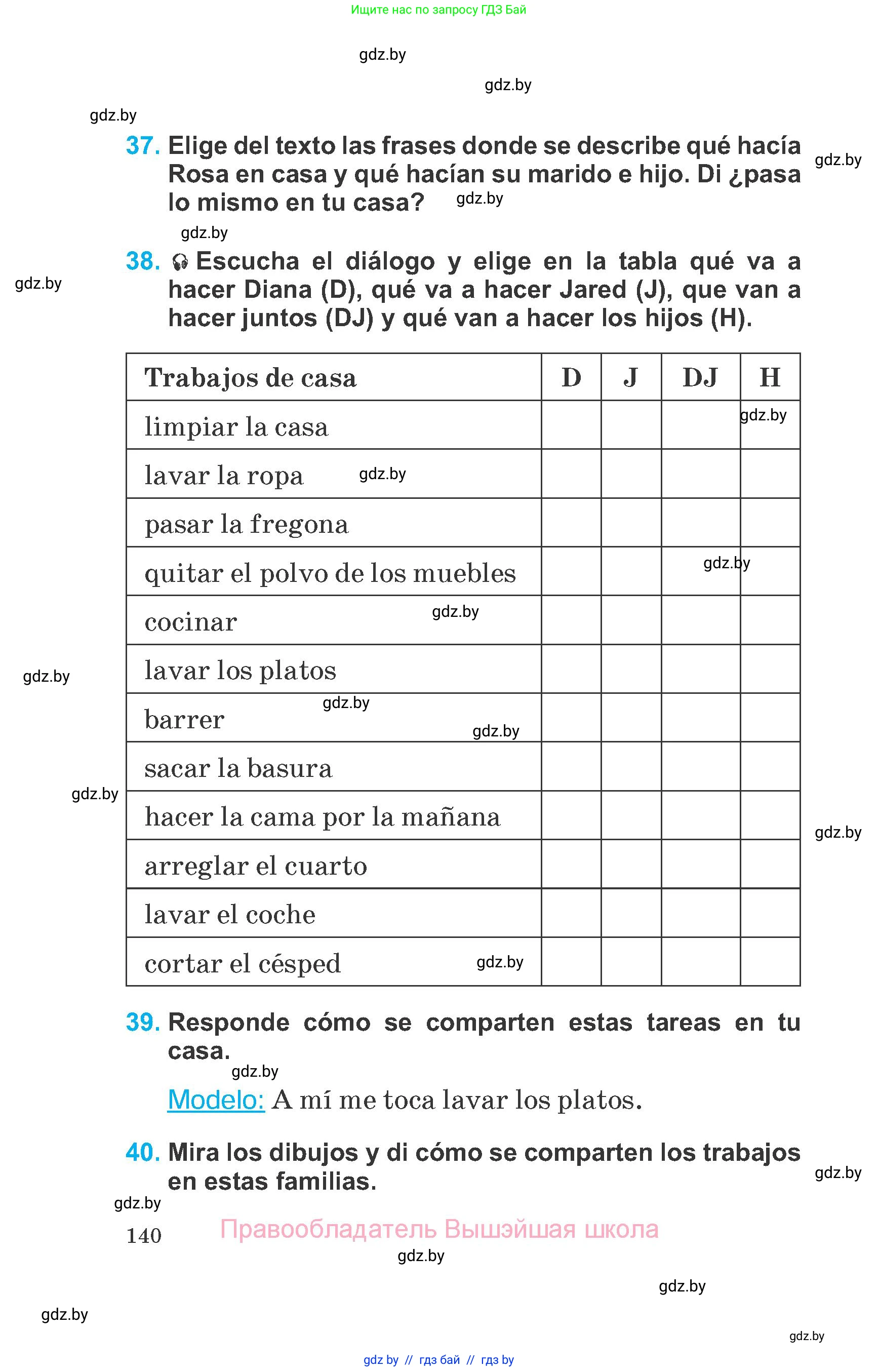 Испанский язык, 6 класс Учебник, автор: Гриневич Елена Карловна, издательство Вышэйшая школа, Минск, 2016, зелёного цвета, страница 140