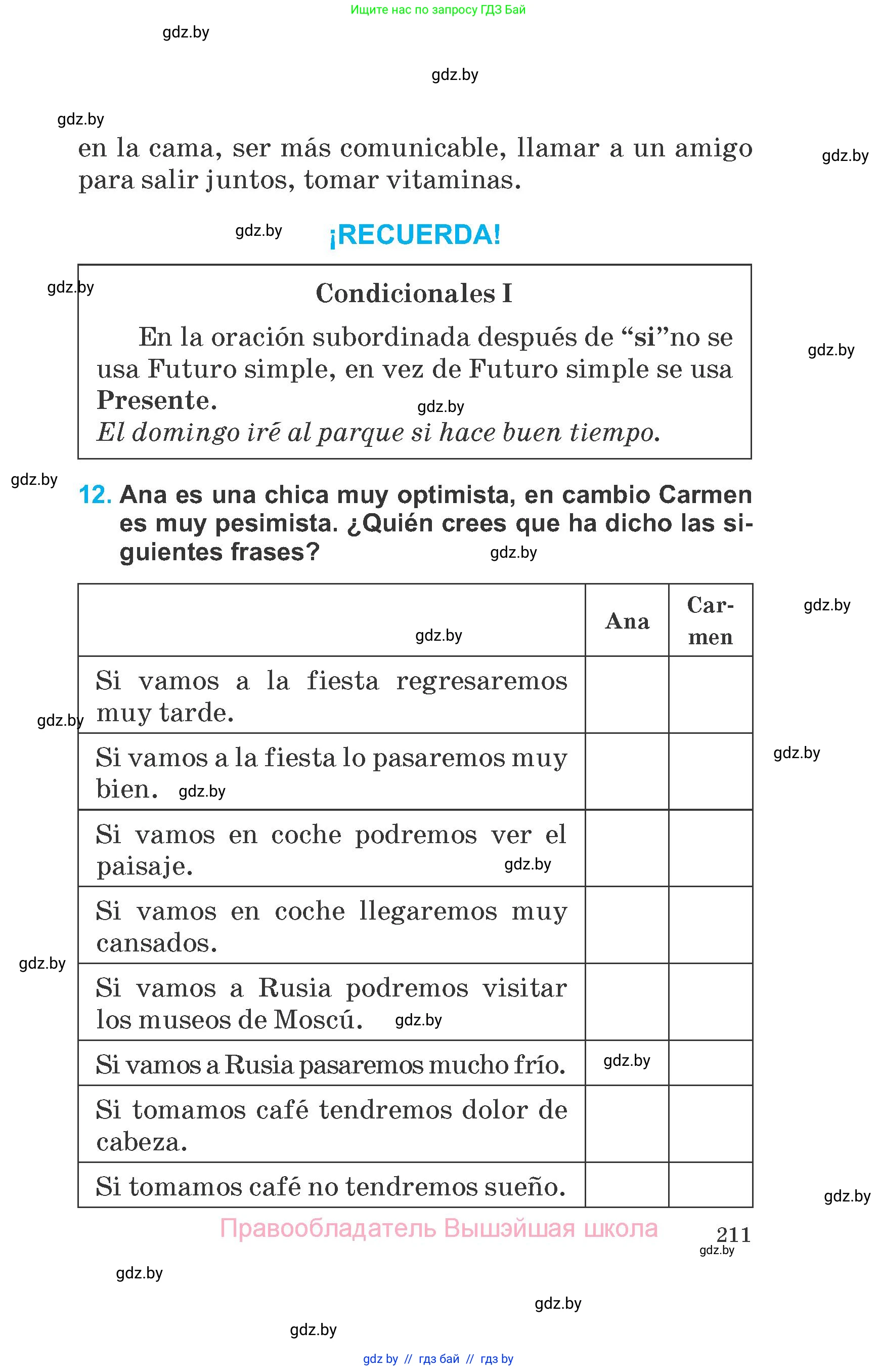 Испанский язык, 6 класс Учебник, автор: Гриневич Елена Карловна, издательство Вышэйшая школа, Минск, 2016, зелёного цвета, страница 211