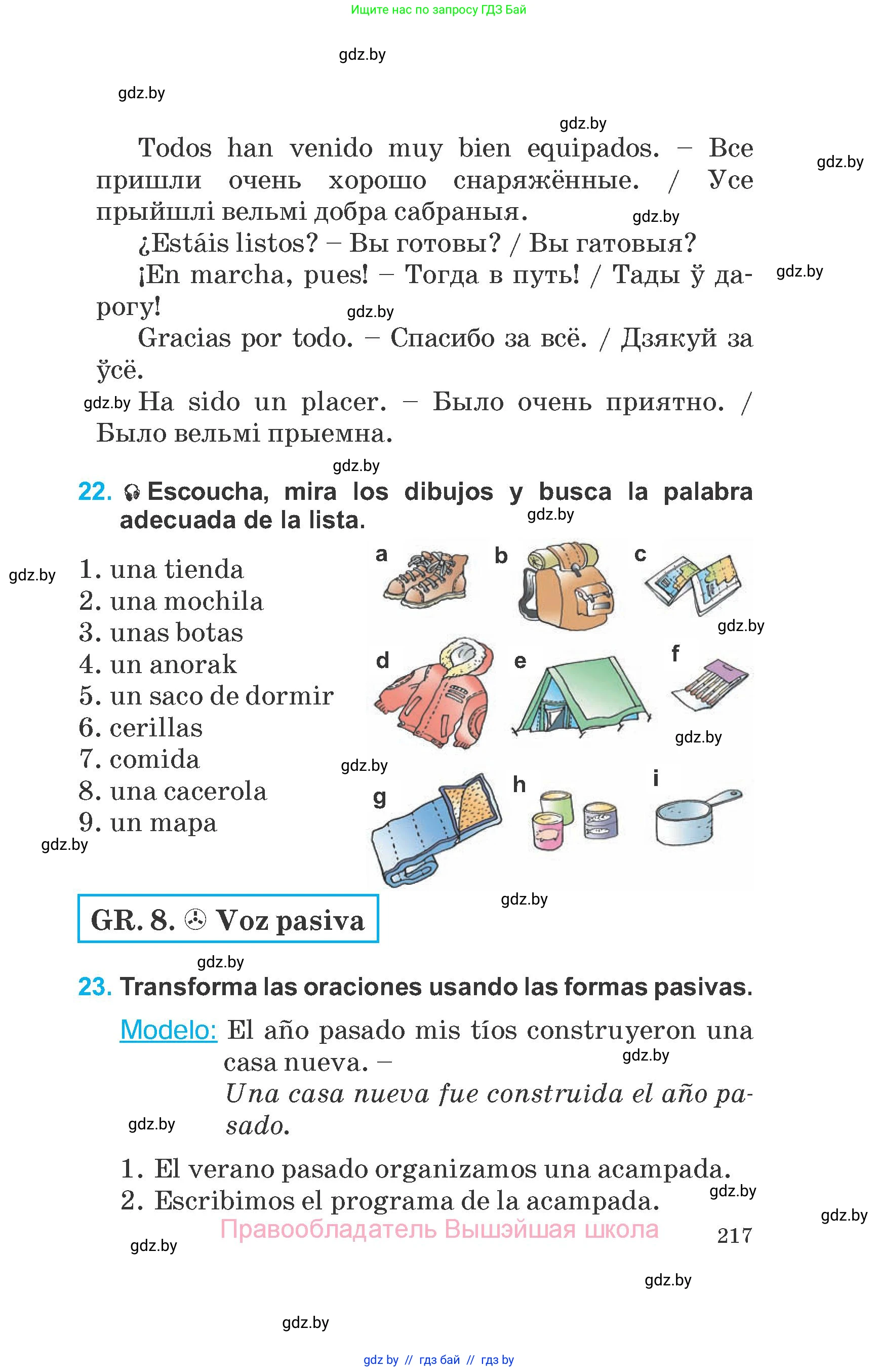 Испанский язык, 6 класс Учебник, автор: Гриневич Елена Карловна, издательство Вышэйшая школа, Минск, 2016, зелёного цвета, страница 217