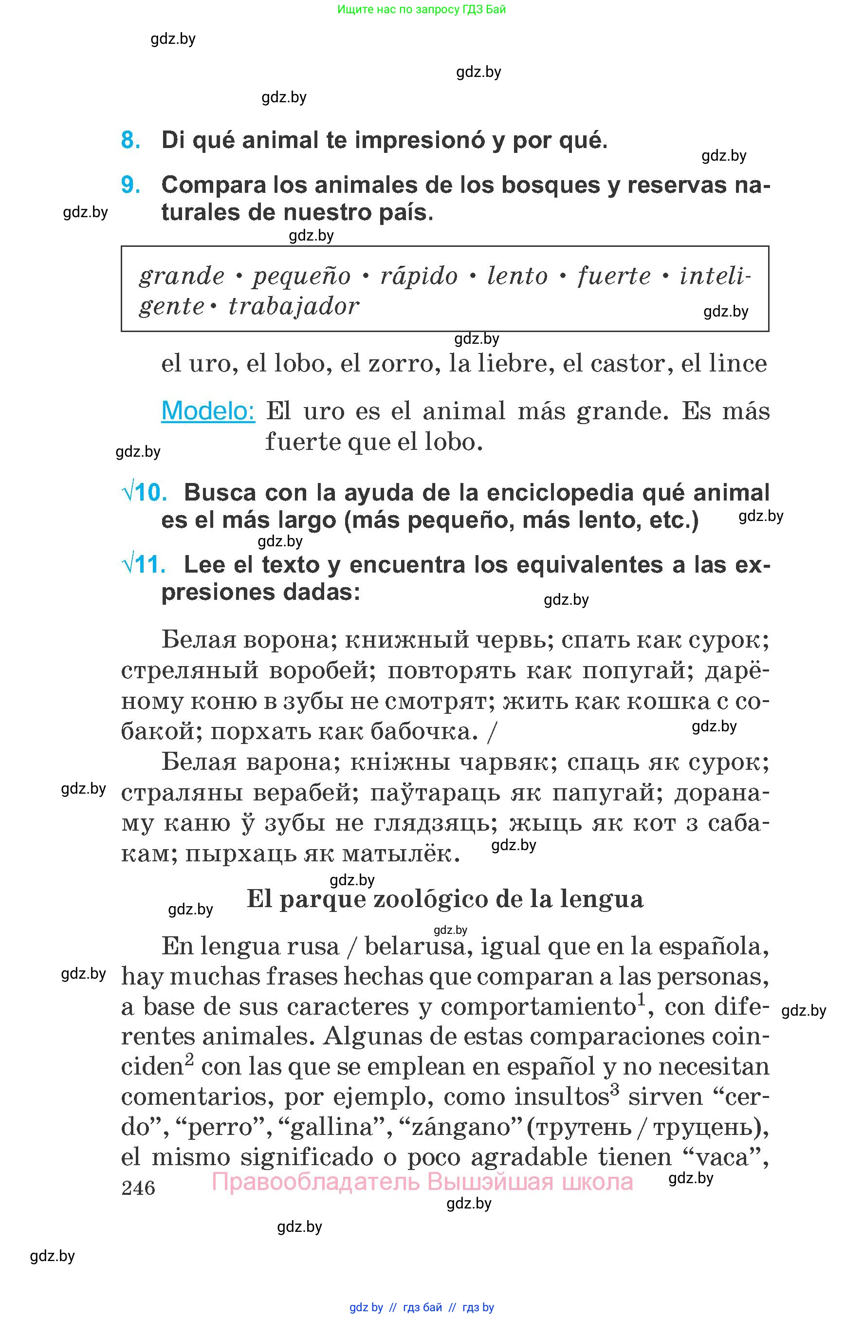 Испанский язык, 6 класс Учебник, автор: Гриневич Елена Карловна, издательство Вышэйшая школа, Минск, 2016, зелёного цвета, страница 246