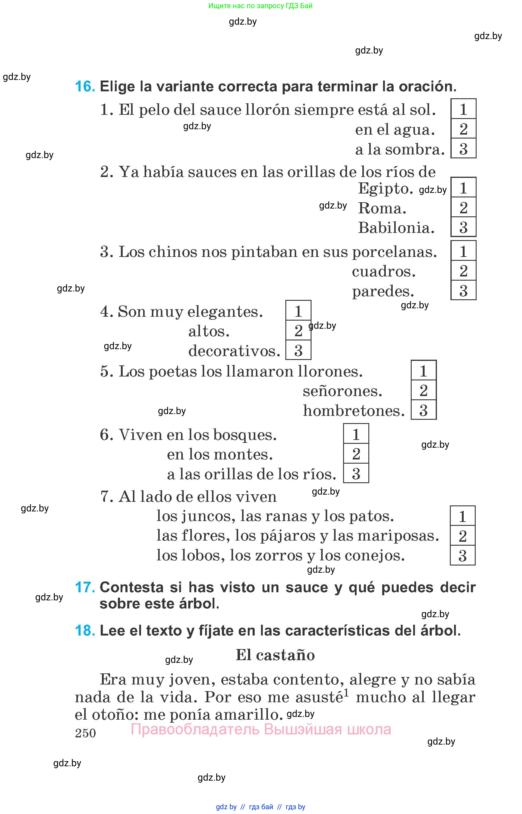 Испанский язык, 6 класс Учебник, автор: Гриневич Елена Карловна, издательство Вышэйшая школа, Минск, 2016, зелёного цвета, страница 250