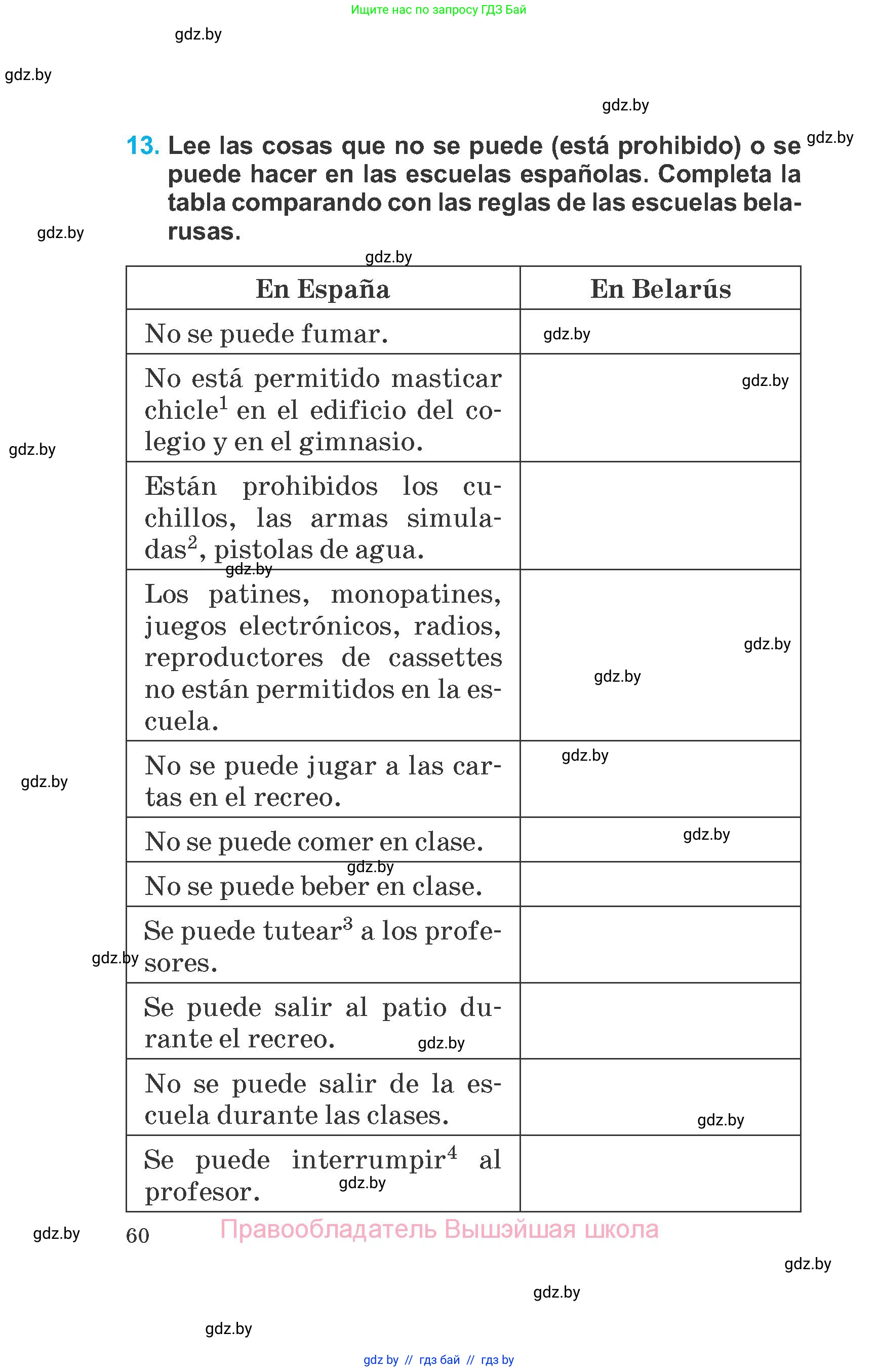 Испанский язык, 6 класс Учебник, автор: Гриневич Елена Карловна, издательство Вышэйшая школа, Минск, 2016, зелёного цвета, страница 60