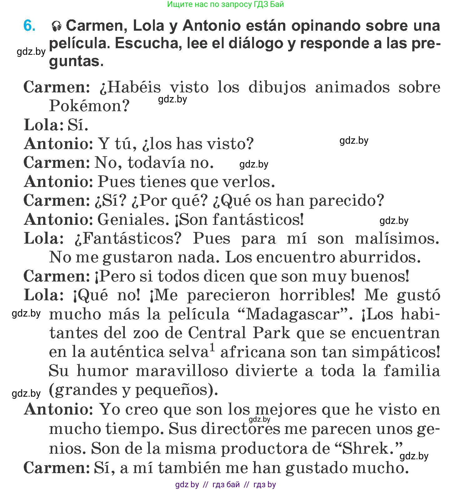 Испанский язык, 6 класс Учебник, автор: Гриневич Елена Карловна, издательство Вышэйшая школа, Минск, 2016, зелёного цвета, страница 171, номер 6, Условие