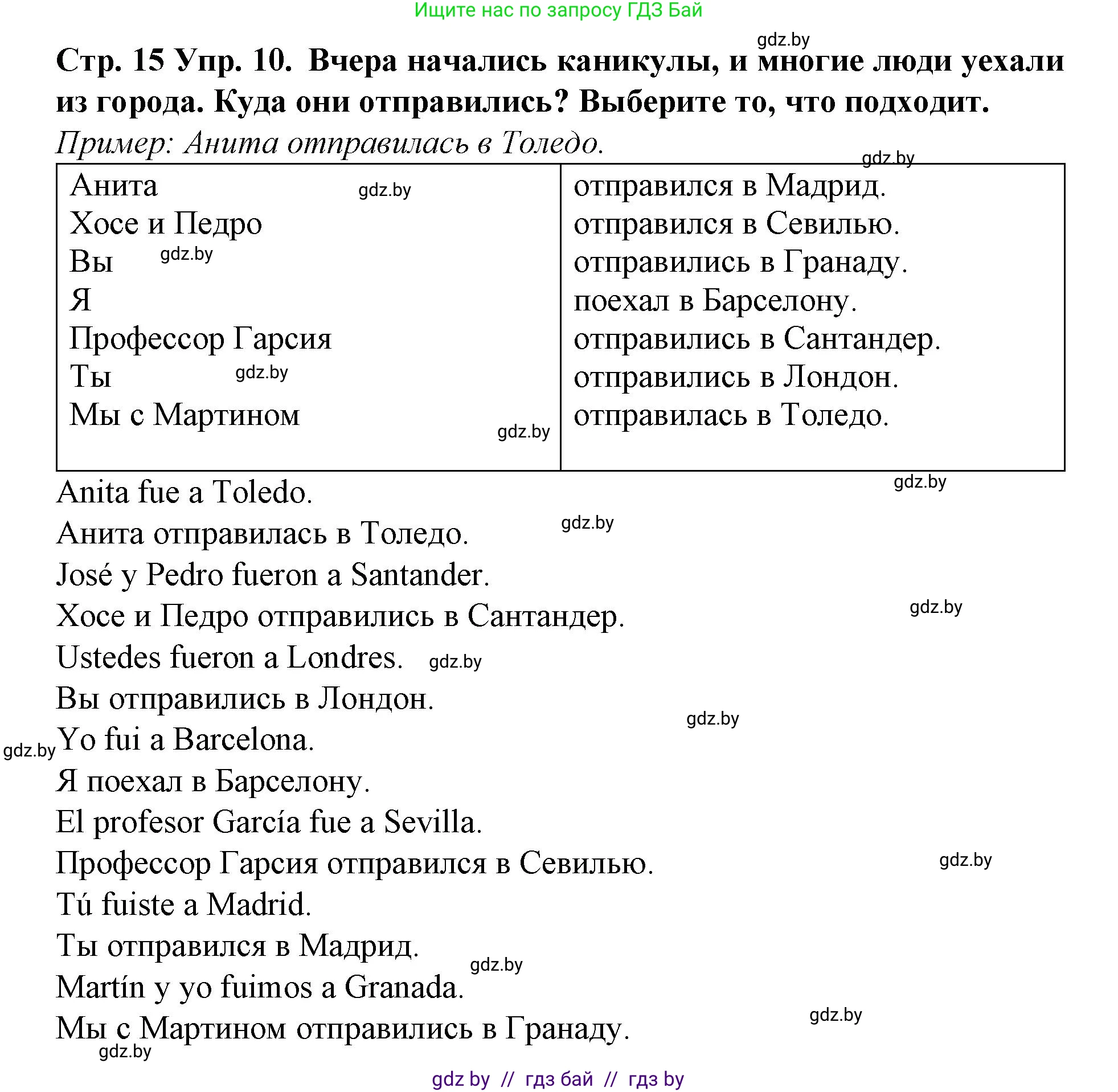 Испанский язык, 6 класс Учебник, автор: Гриневич Елена Карловна, издательство Вышэйшая школа, Минск, 2016, зелёного цвета, страница 15, номер 10, Решение