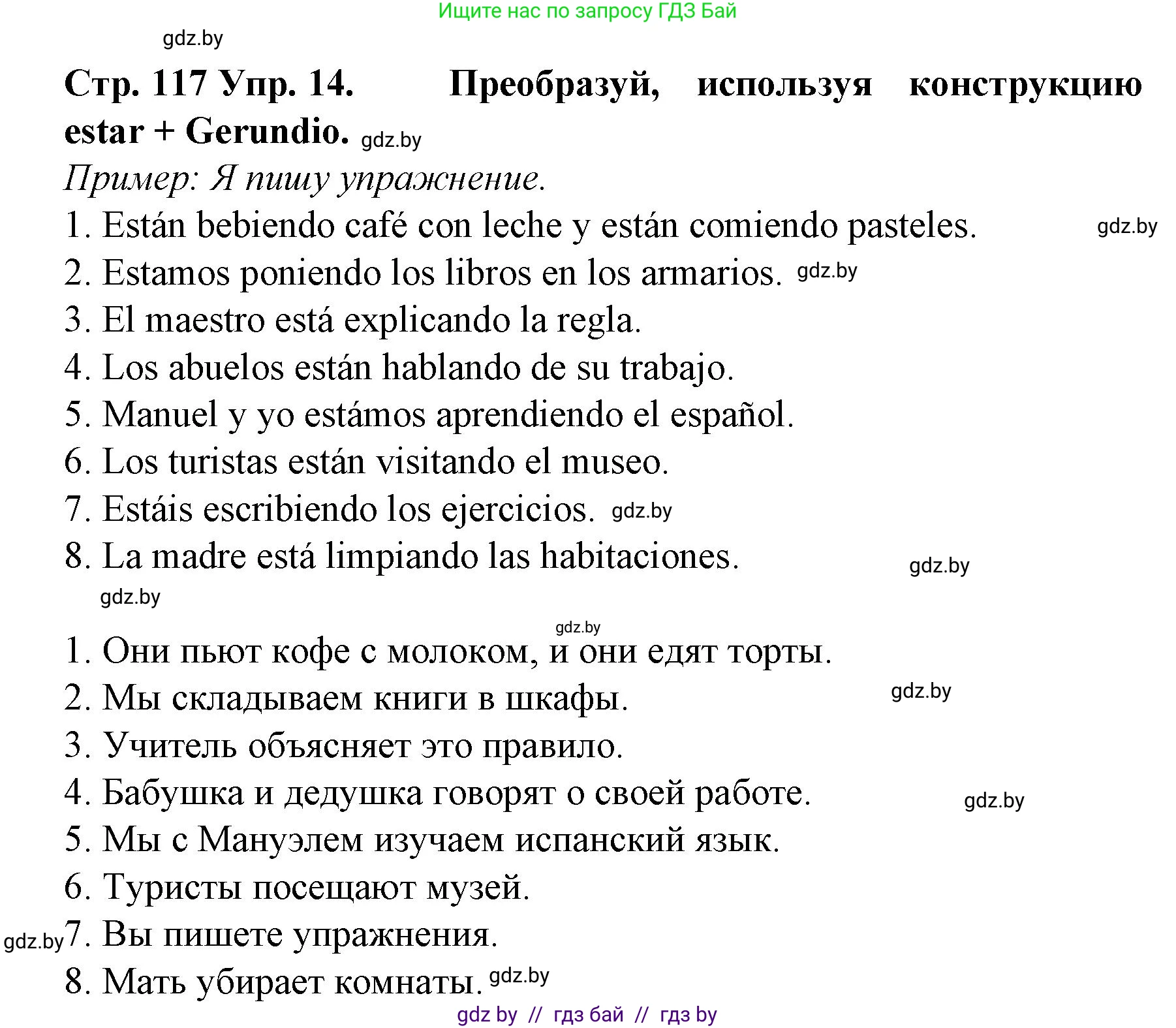 Испанский язык, 6 класс Учебник, автор: Гриневич Елена Карловна, издательство Вышэйшая школа, Минск, 2016, зелёного цвета, страница 117, номер 14, Решение